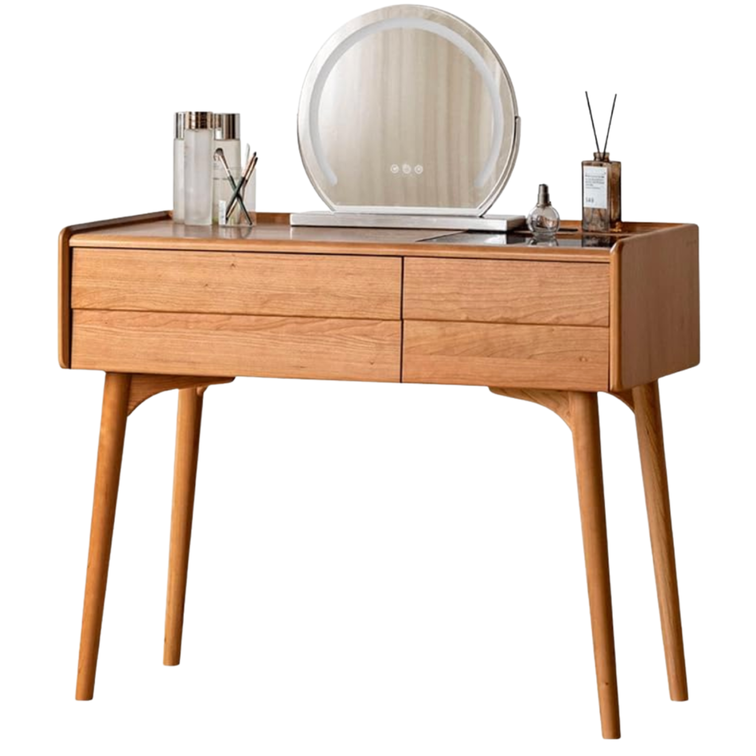 Ash, Cherry Solid Wood Modern Vanity Table with Storage