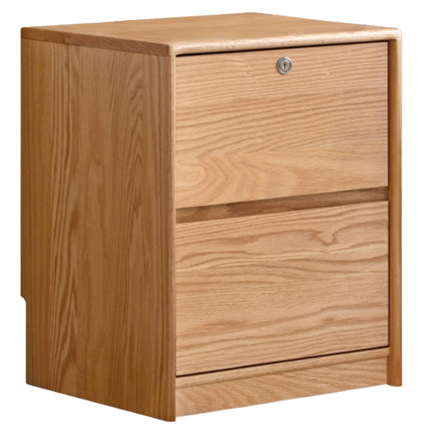 Oak Solid Wood Two Drawer Nightstand.