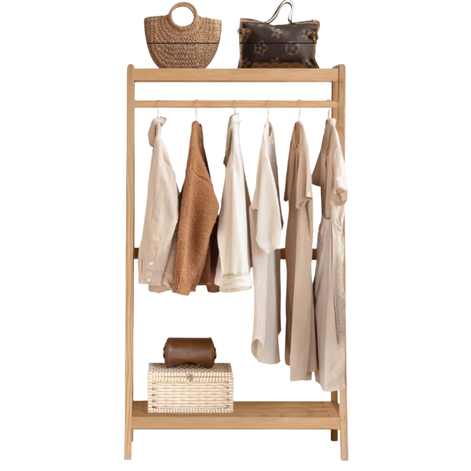 Oak, Ash solid wood hanger for small bedroom floor standing storage rack