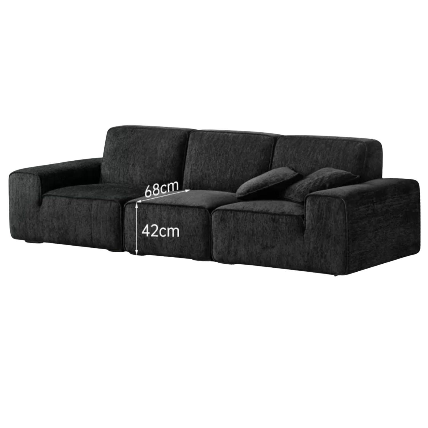 Modern Black Fabric Modular Sofa, Deep Seat Minimalist Design