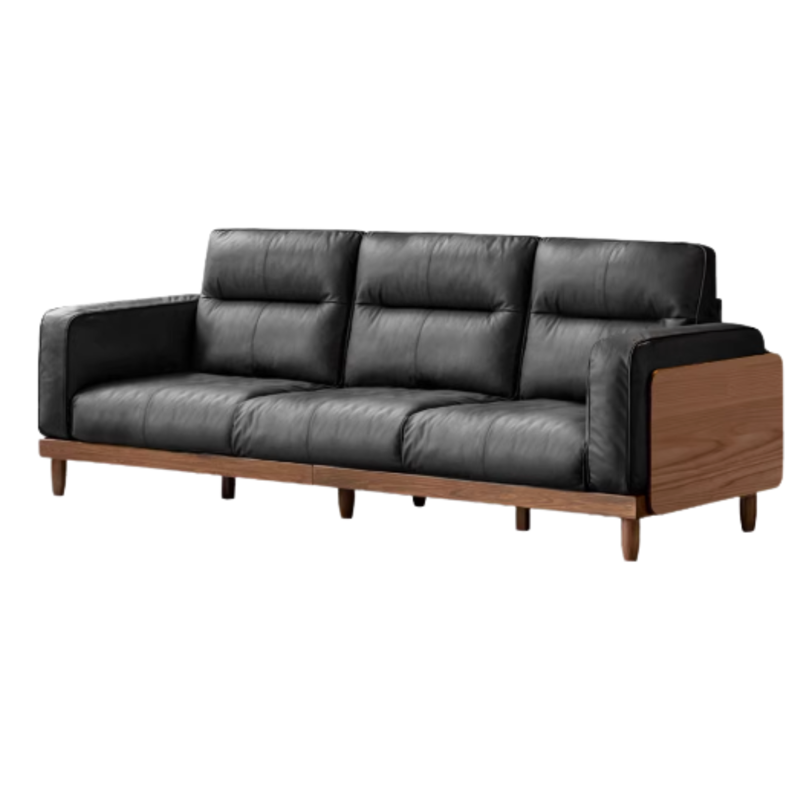 Black Walnut, Ash Solid Wood Leather Top Layer Yellow Cowhide Sofa