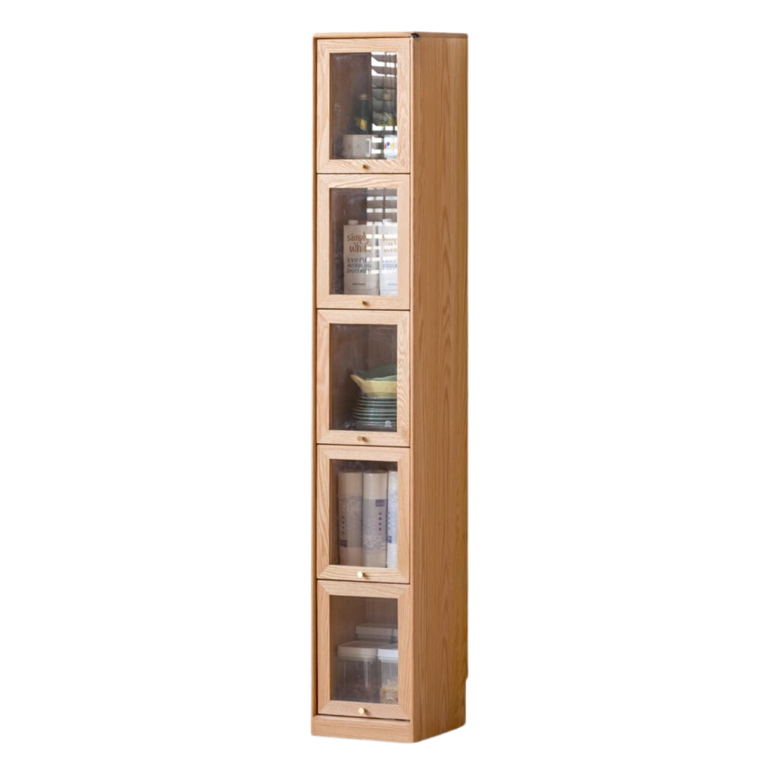 Oak solid wood bookcase corner glass flip door -