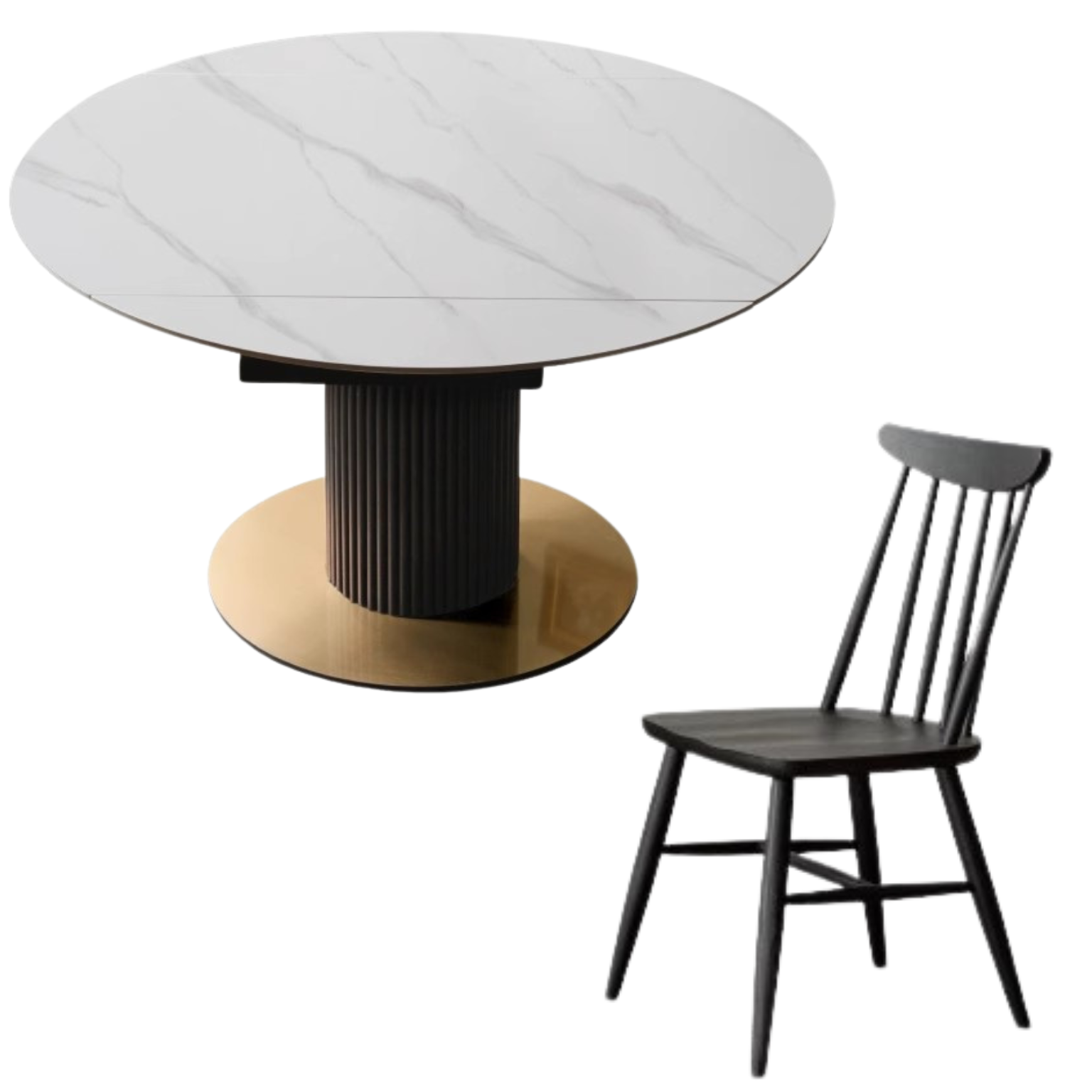 Oak solid wood Rotating telescopic round dining table light luxury rock board  ,