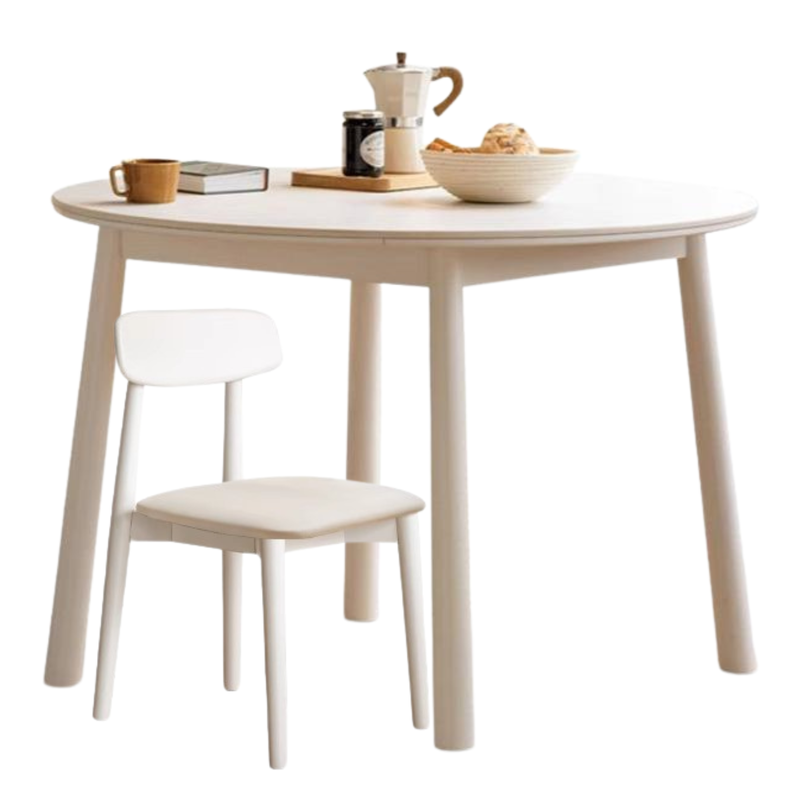 Birch solid wood white cream style rock board round dining table