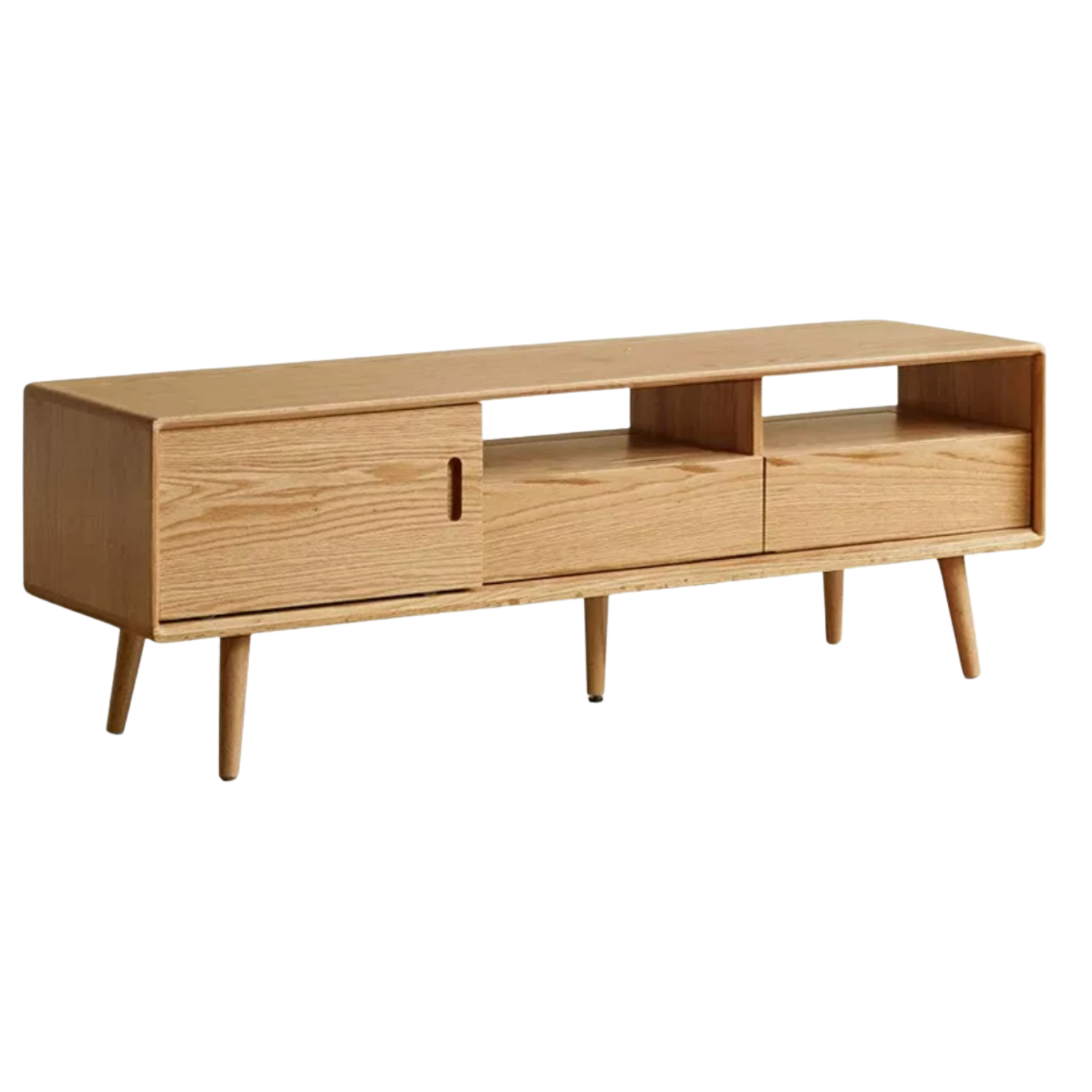 Solid Rubberwood, Oak Scandinavian TV Stand