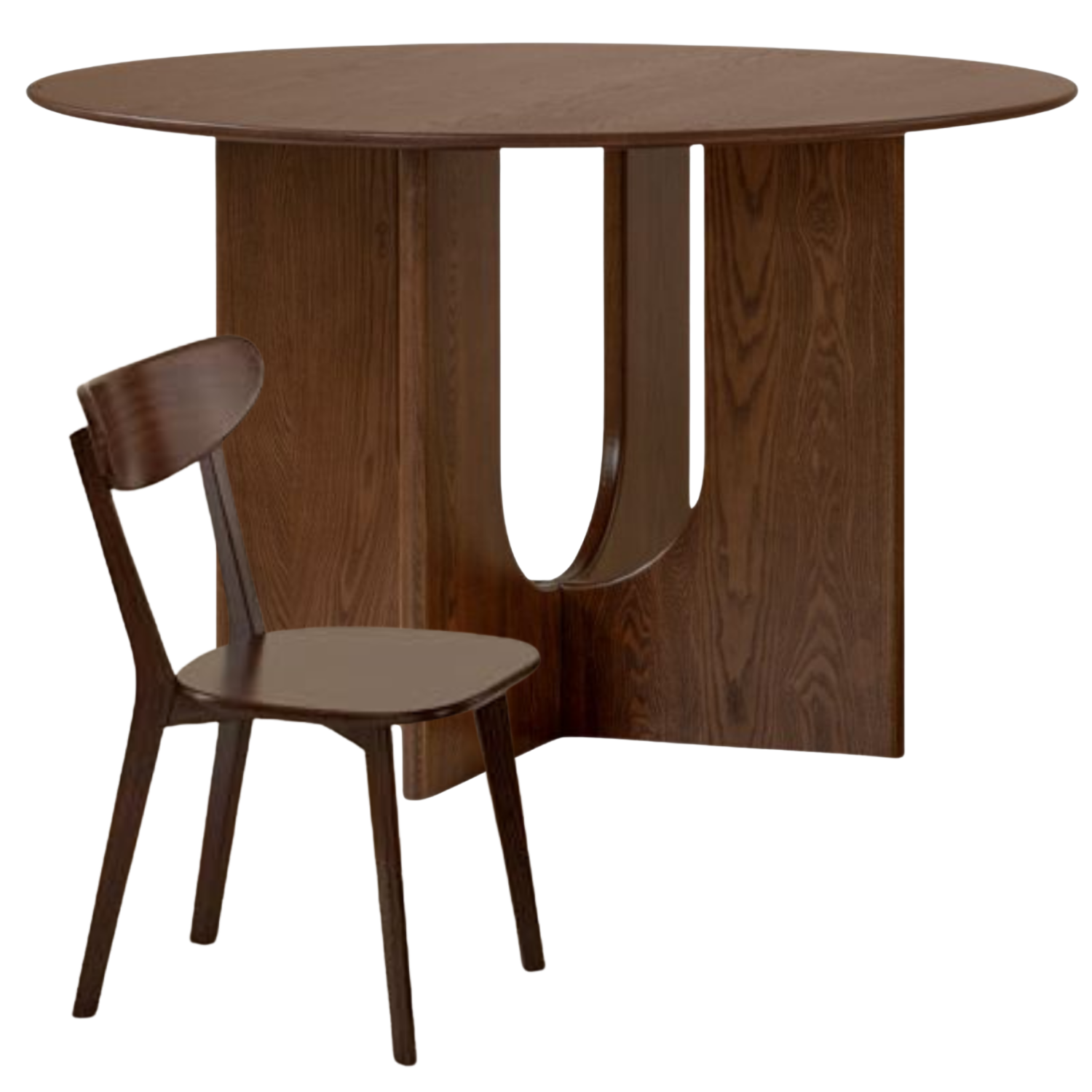 Ash Solid Wood Round Dining Table with Arched Hollow Pedestal Base