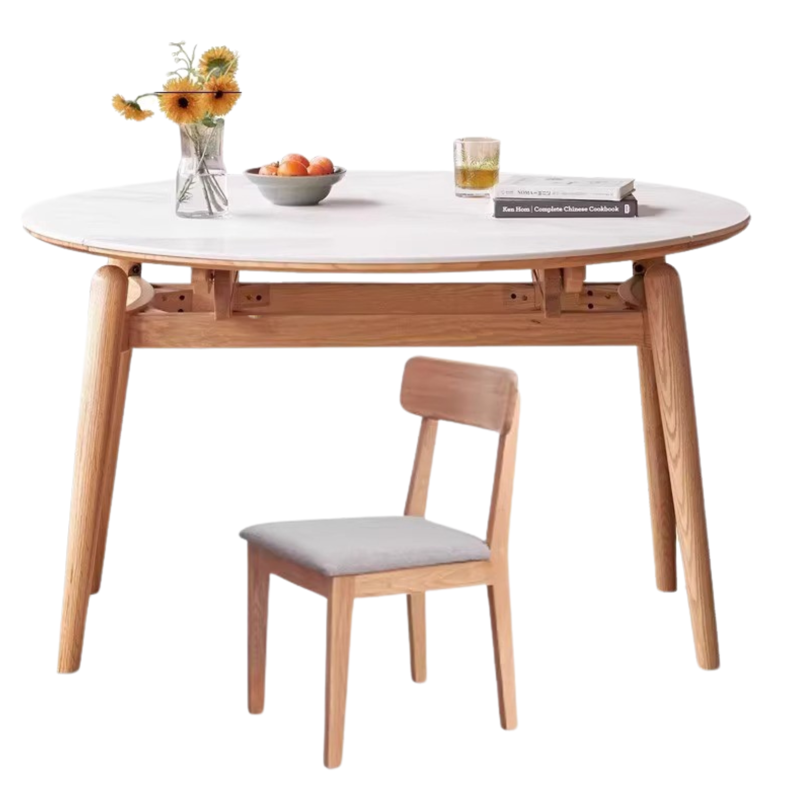 Oak solid wood folding rock board expandable dining table