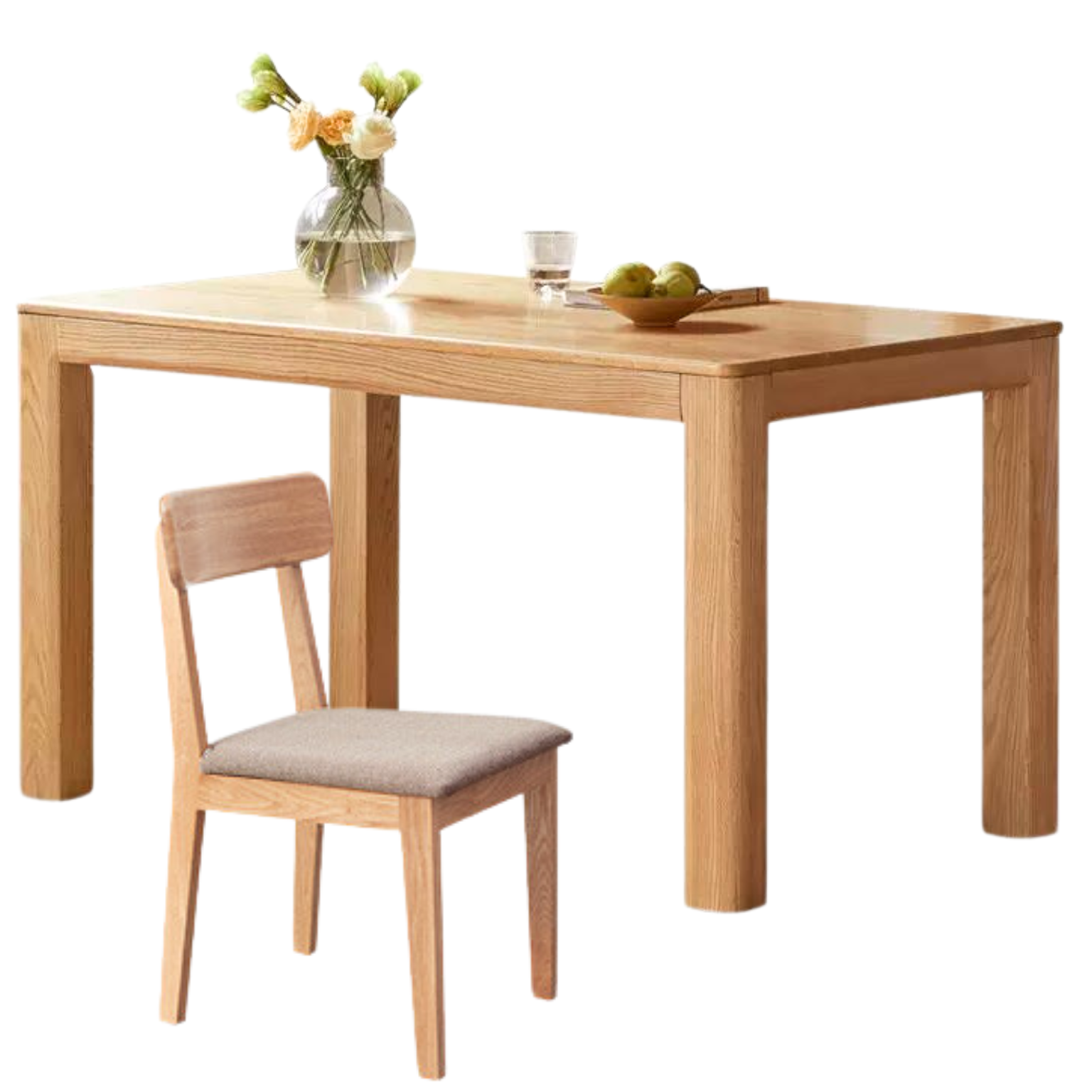 Oak Solid Wood Rectangular Dining Table, One Table and Four Chairs,