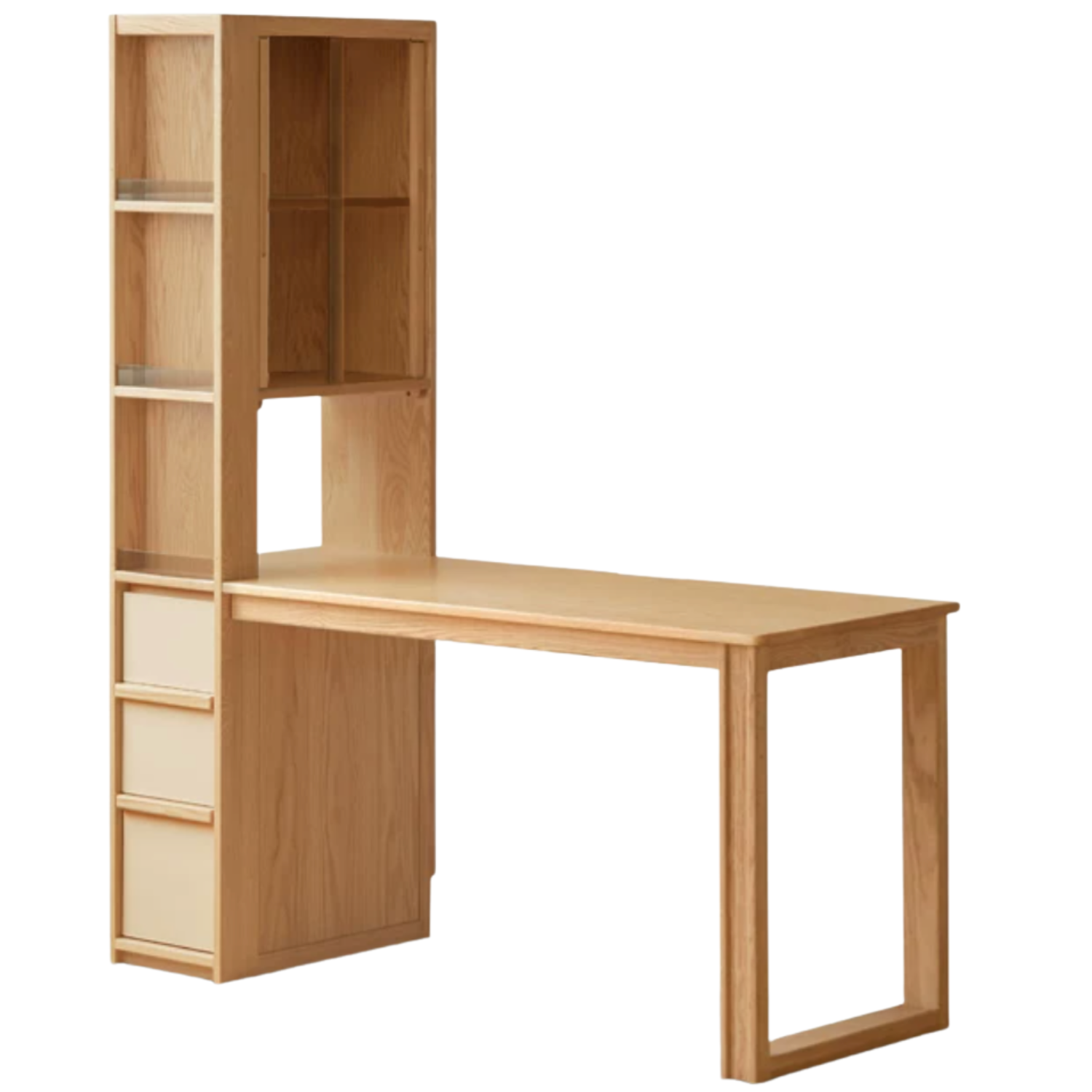 Oak Solid Wood Computer Desk with Integrated Frame and Minimalist Design