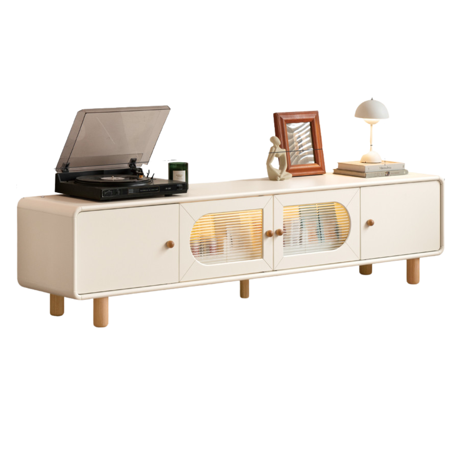 Poplar solid wood storage  cream style TV cabinet :