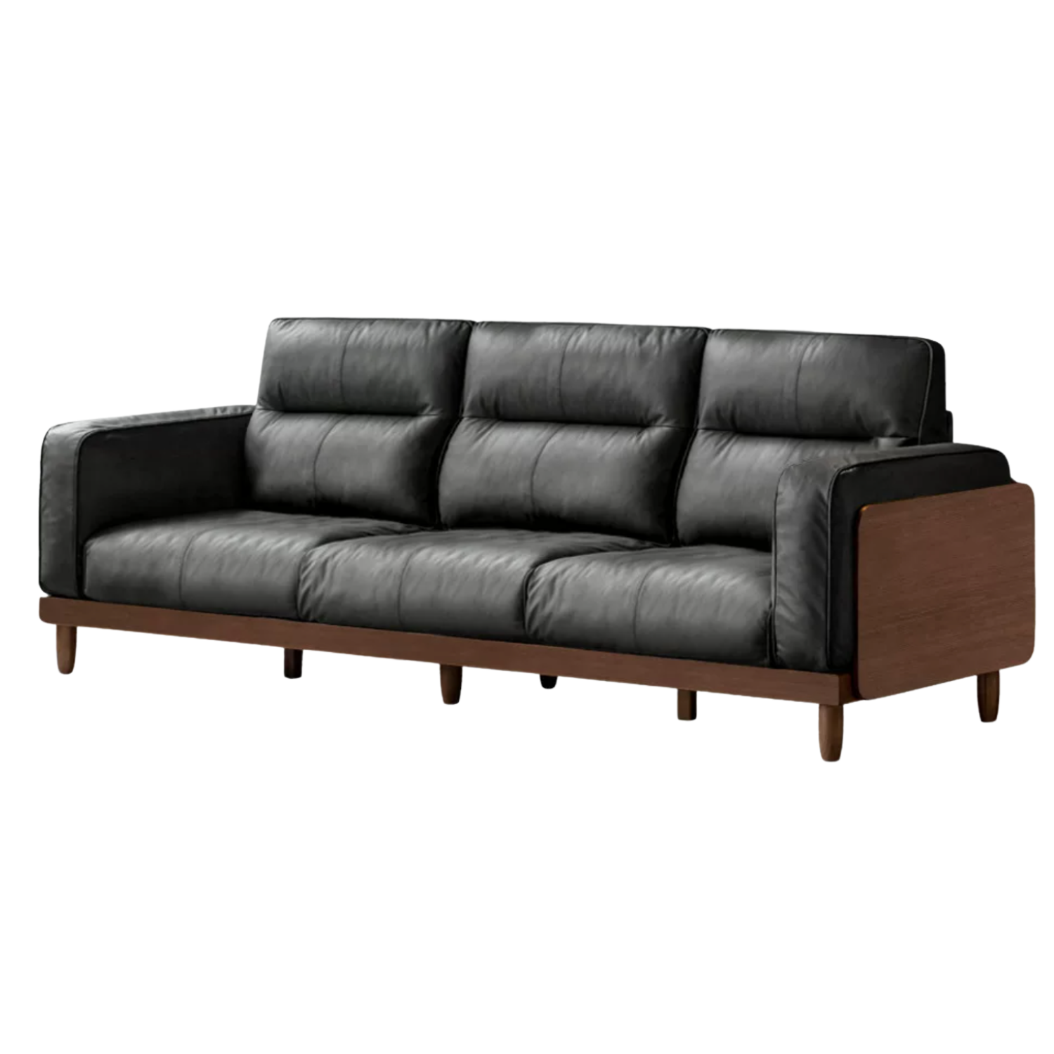 Sandalwood, Golden Pearwood, Ash Solid Wood Genuine Leather, fabric High-Back Sofa