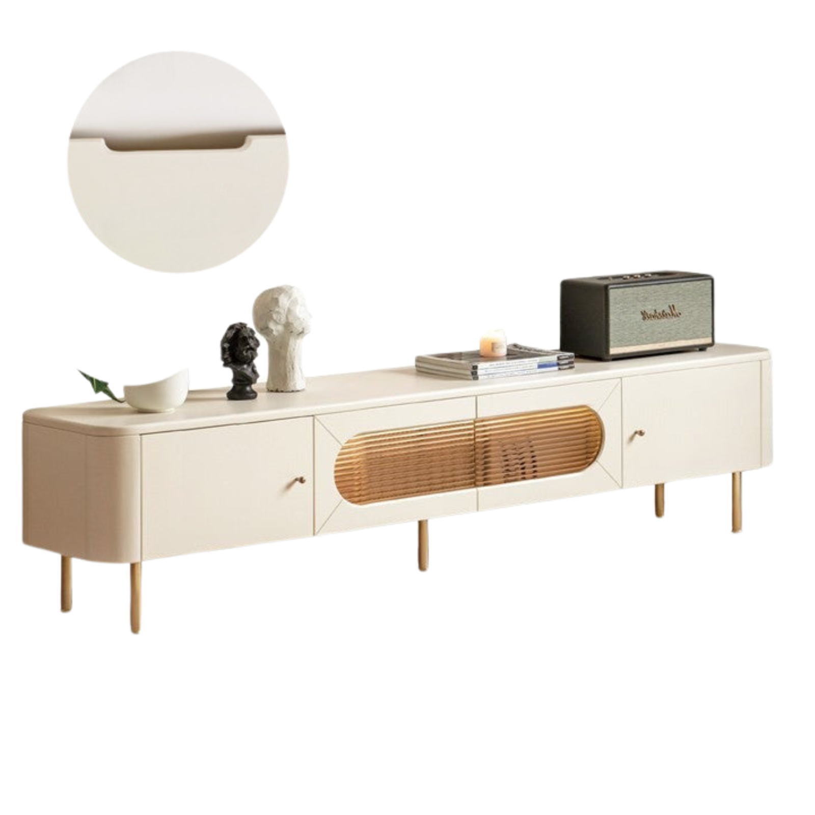 Poplar Solid Wood LED light Cream style TV Cabinet,