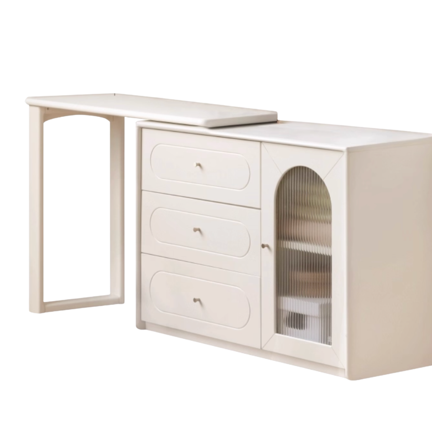Solid Rubberwood White Cream Style Dressing Table