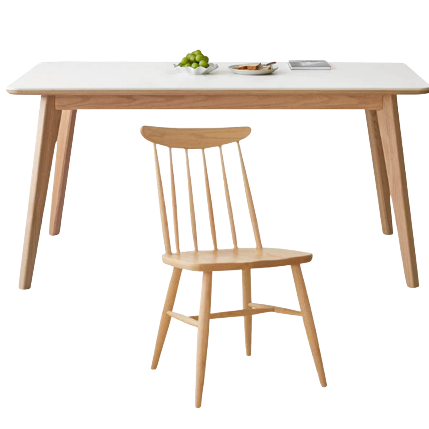 Ash, Oak Solid Wood Modern Rock Plate Dining Table