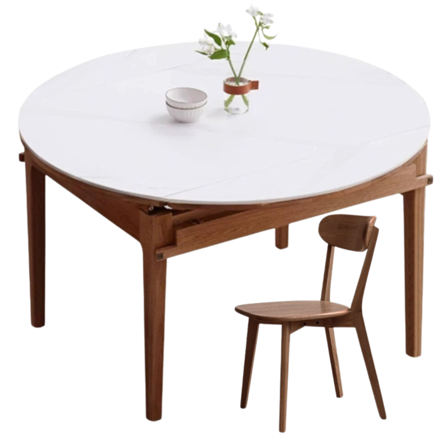 Oak solid wood folding round retractable dining table