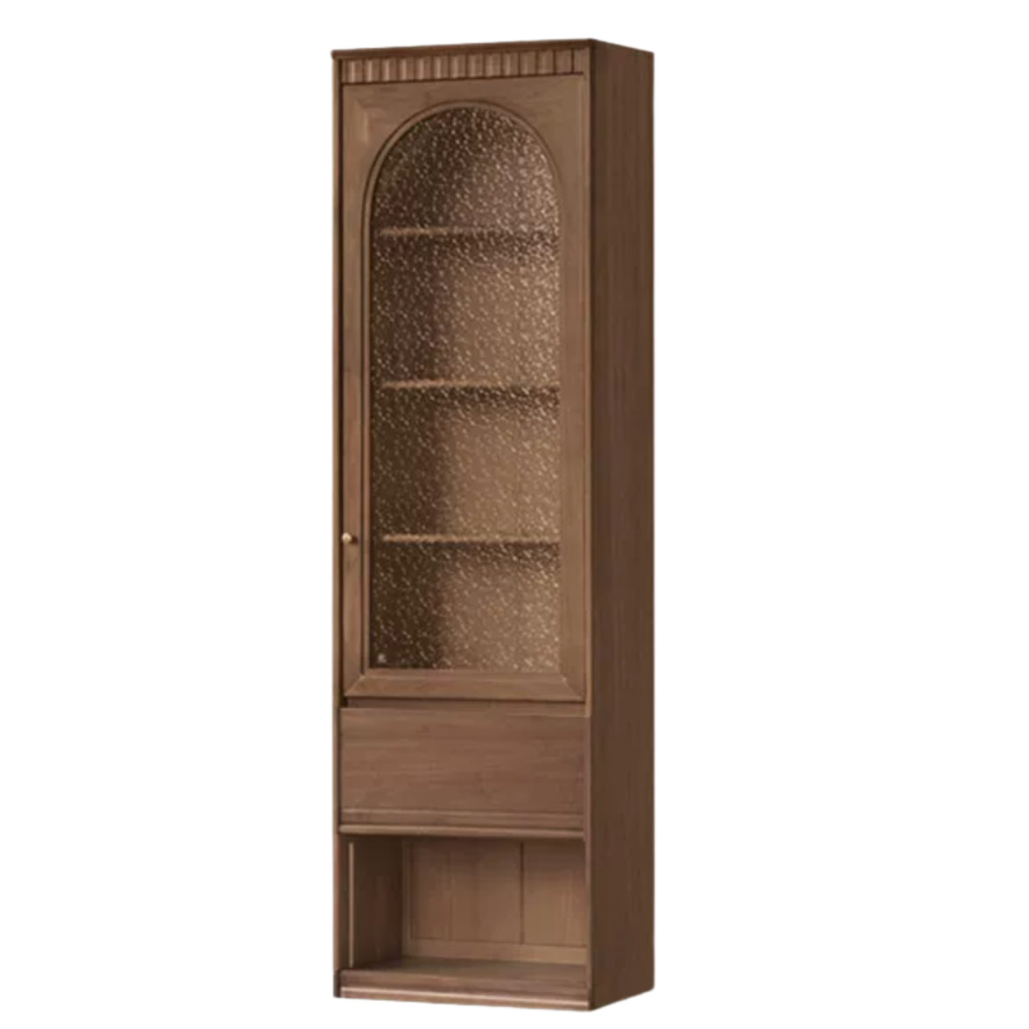 Black Walnut, Solid Sandalwood Arched Vintage Bookcase with Glass Door and Storage Drawer