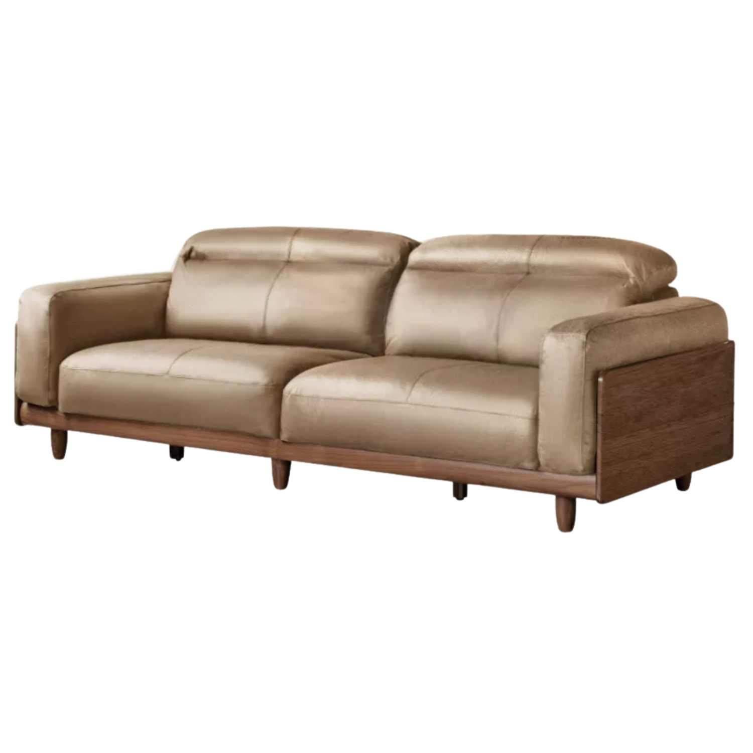 Black Walnut, Sandalwood, Ash Solid Wood Genuine Leather Italian Modern Design Sofa