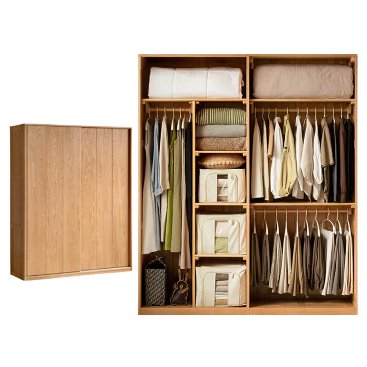 Oak Solid Wood Wardrobe Sliding Door.