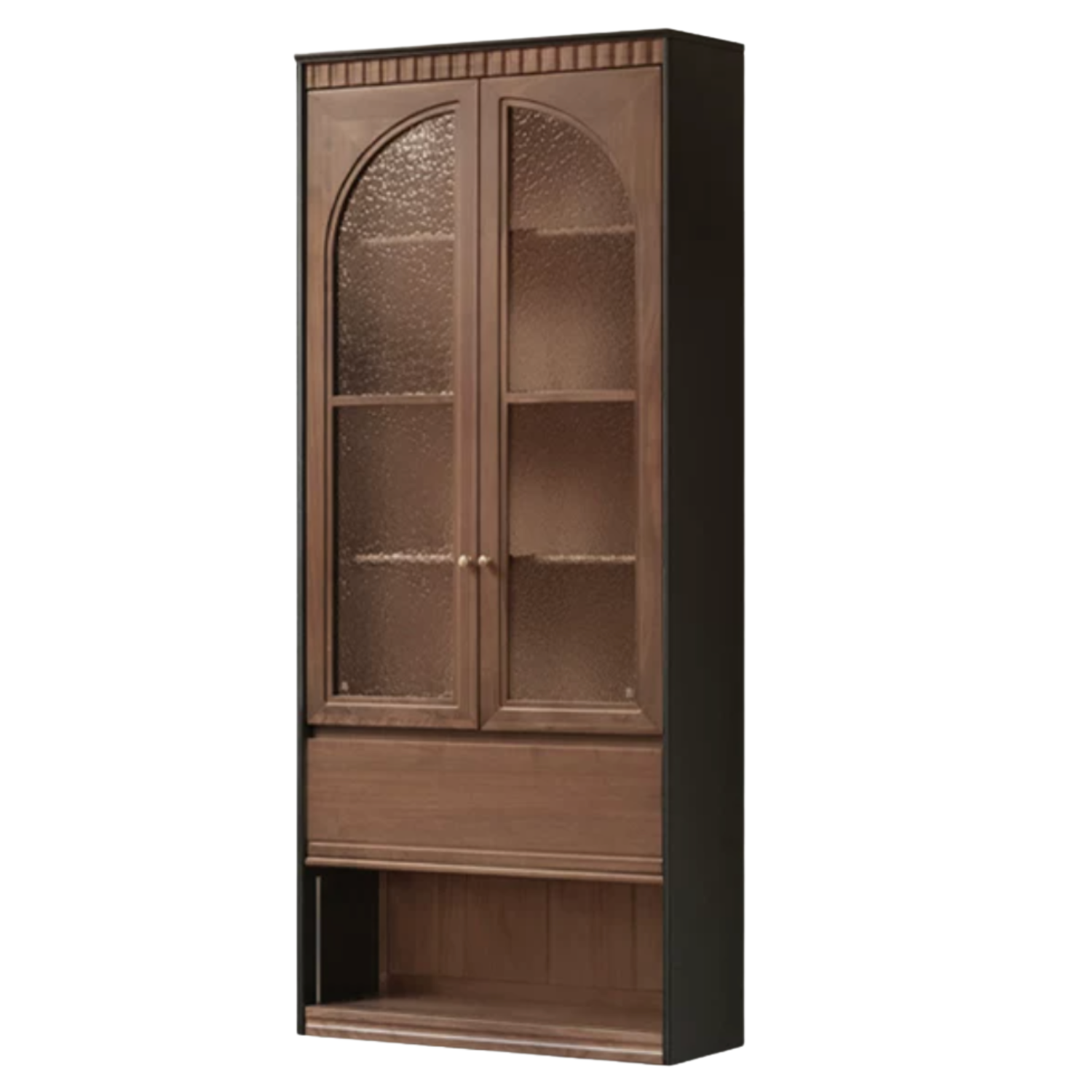 Black Walnut, Solid Sandalwood, Oak Bookcase with French Retro Display Cabinet