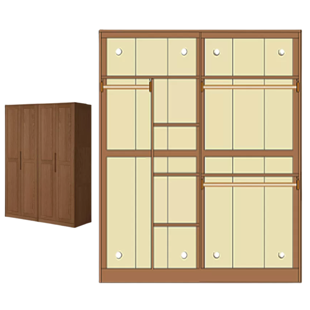 Oak Solid Wood narrow Wardrobe with Framed Panel Doors and Adjustable Layout
