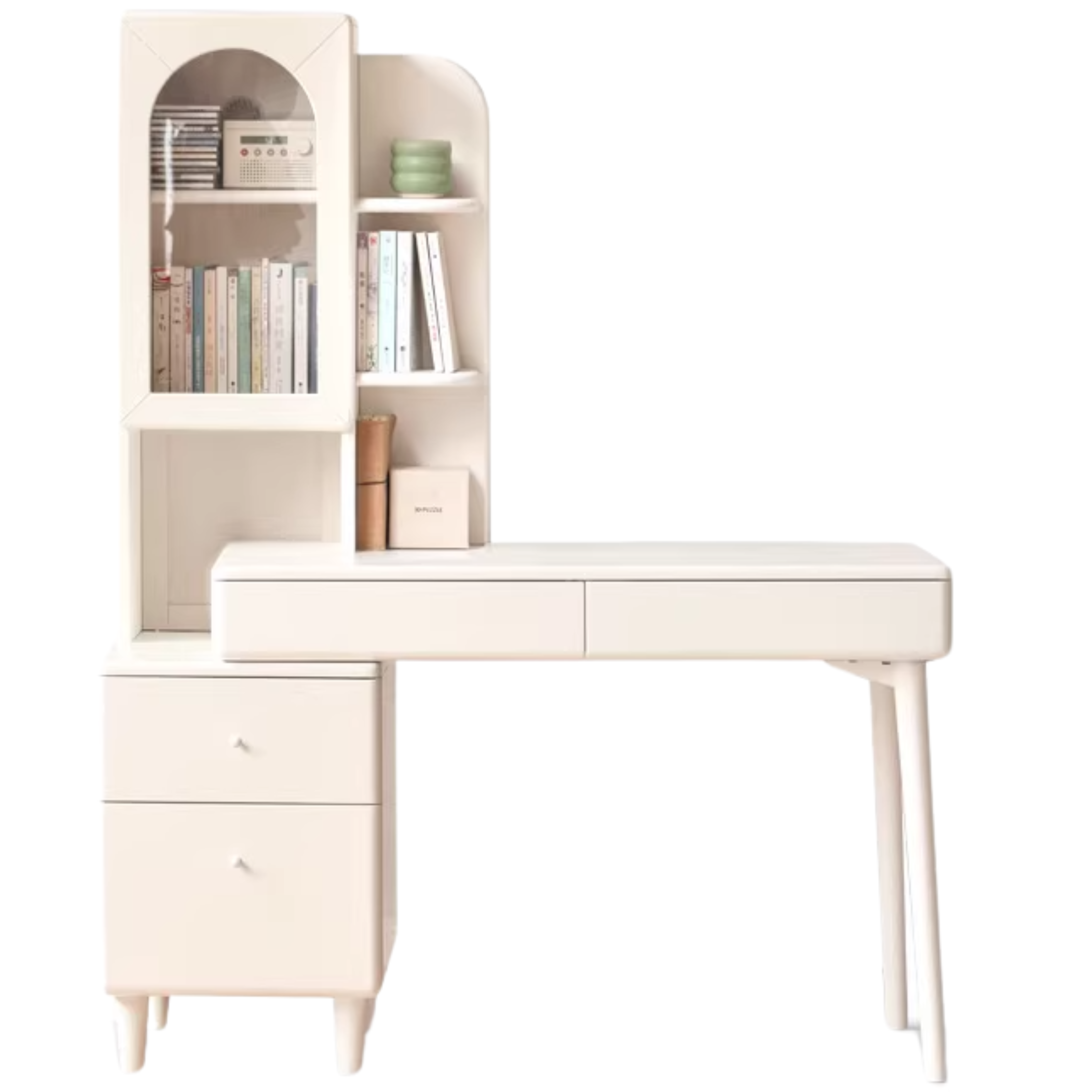Rubberwood Solid Wood Retractable Desk and Bookshelf