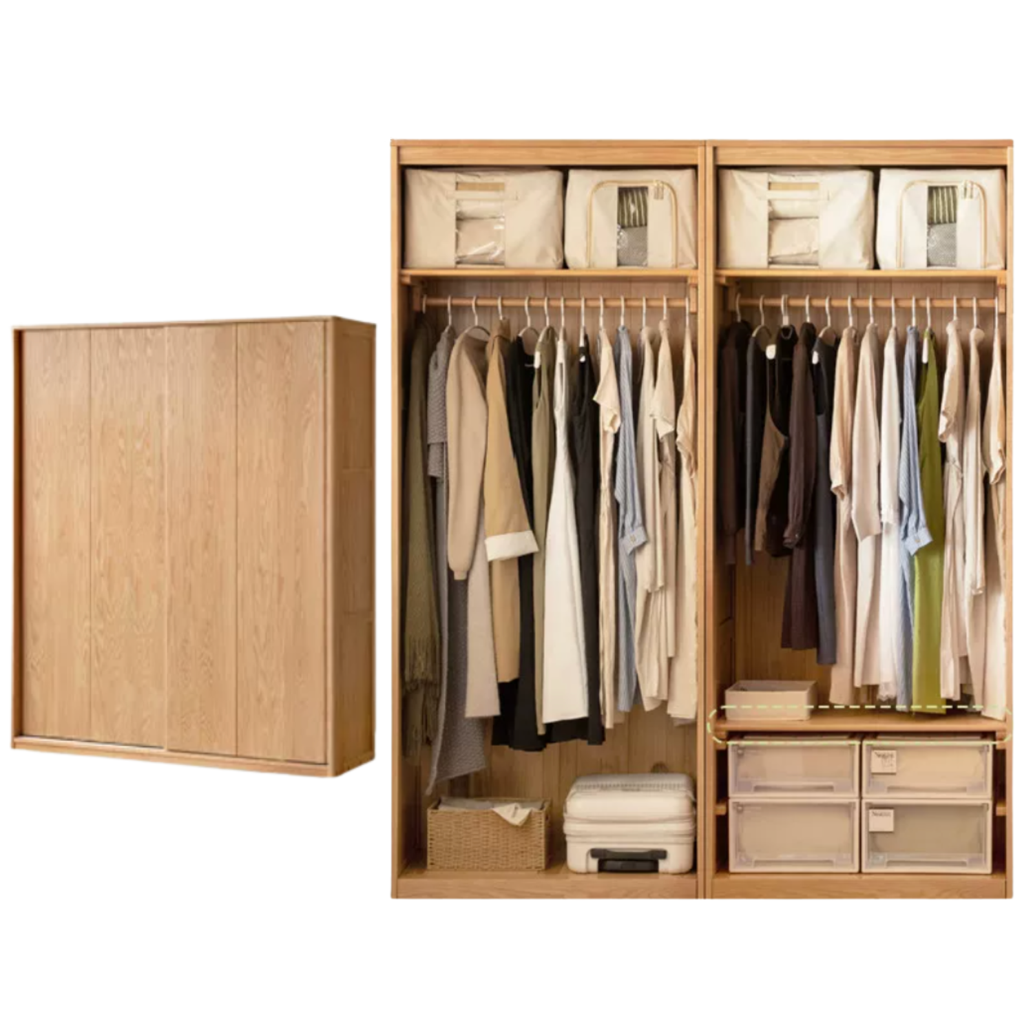 Oak Solid Wood Wardrobe Sliding Door.