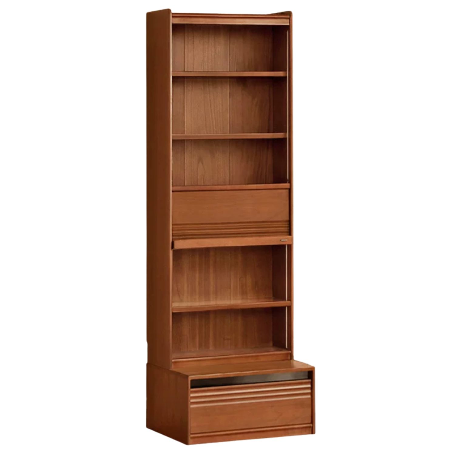 Tulipwood, Birch Solid Wood Floor-to-Ceiling Modular Bookcase with Sliding Glass Doors