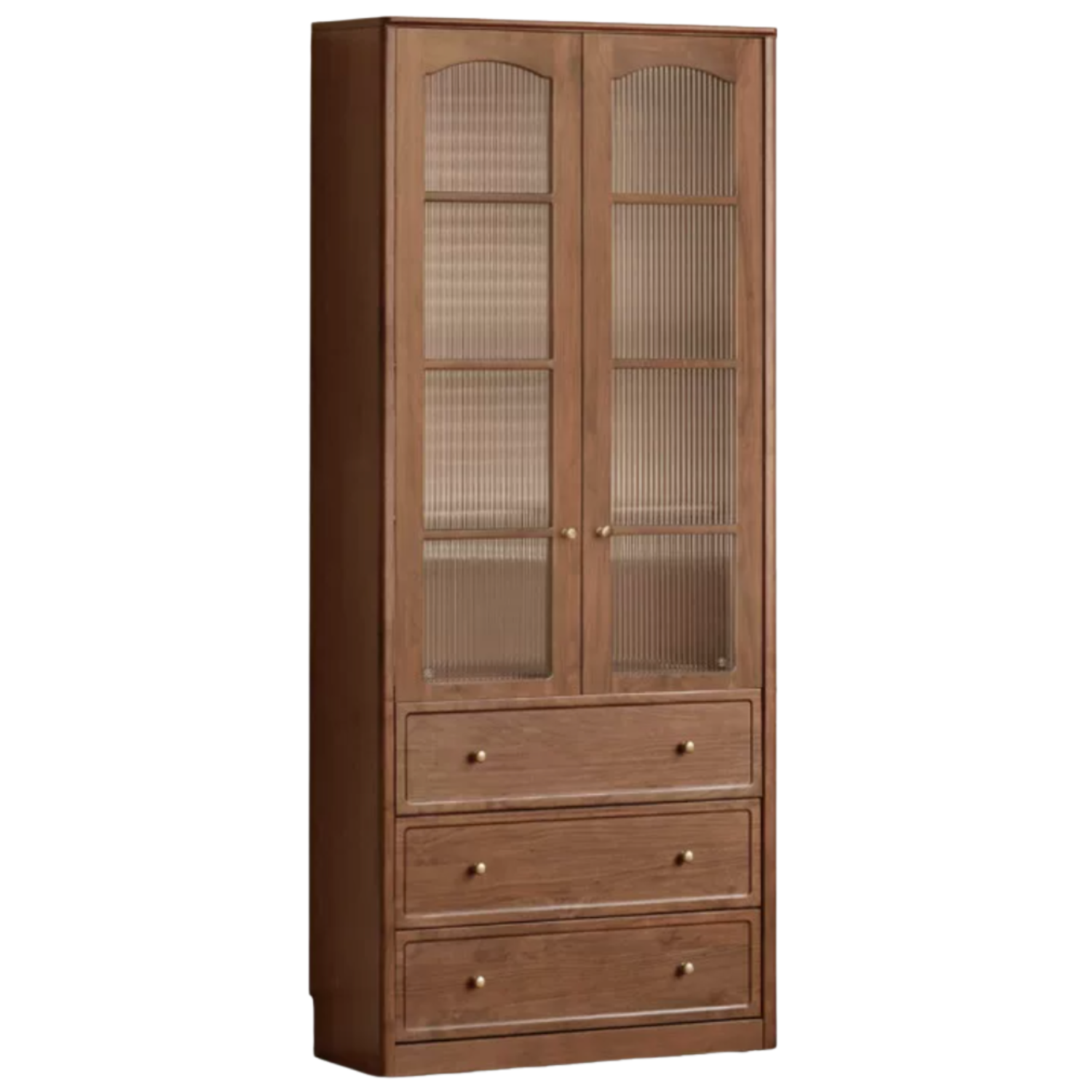 Black Walnut, Poplar Solid Wood Bookshelf and Display Cabinet with Vintage French Profile