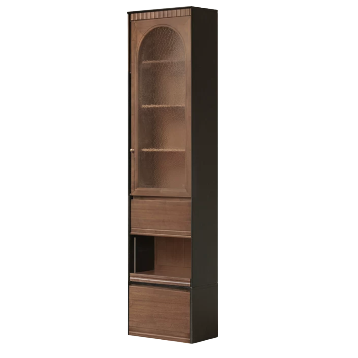 Black Walnut, Solid Sandalwood, Oak Bookcase with French Retro Display Cabinet