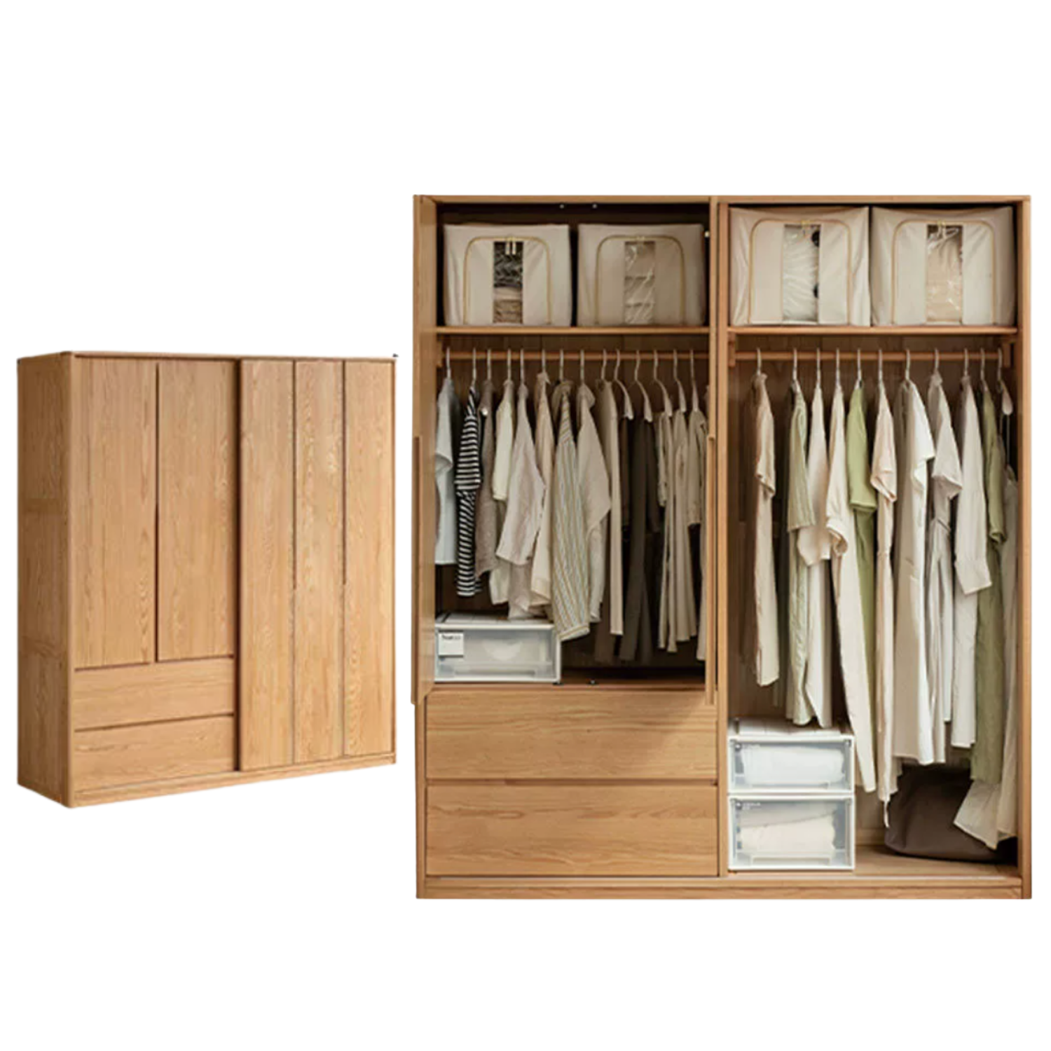 Oak Solid Wood Wardrobe Sliding Door.