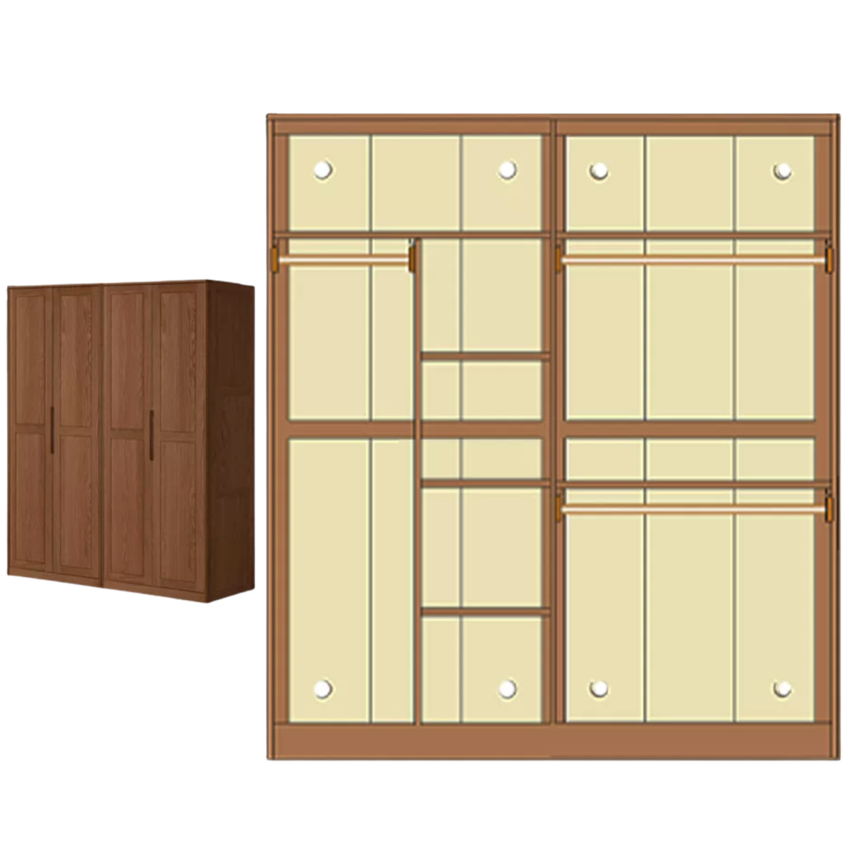 Oak Solid Wood narrow Wardrobe with Framed Panel Doors and Adjustable Layout