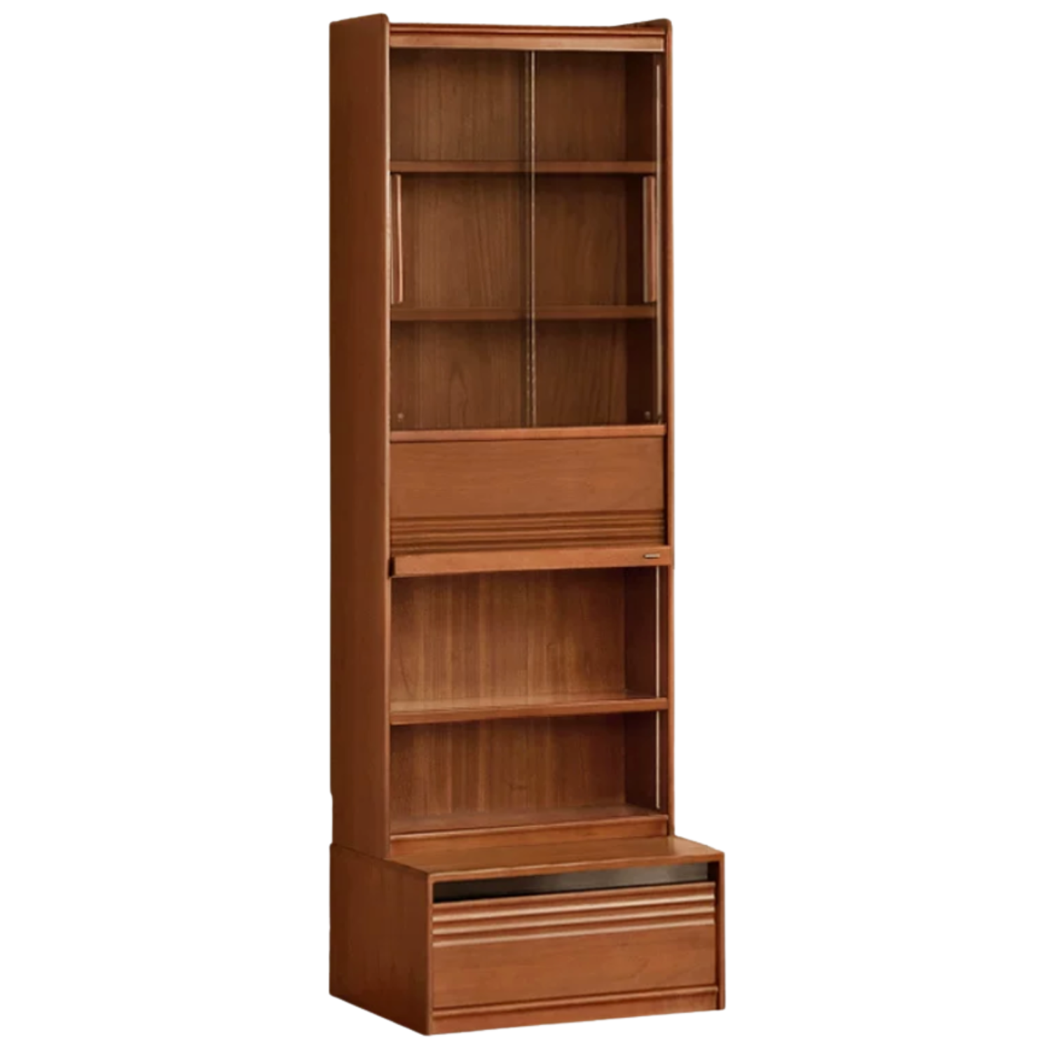 Tulipwood, Birch Solid Wood Floor-to-Ceiling Modular Bookcase with Sliding Glass Doors