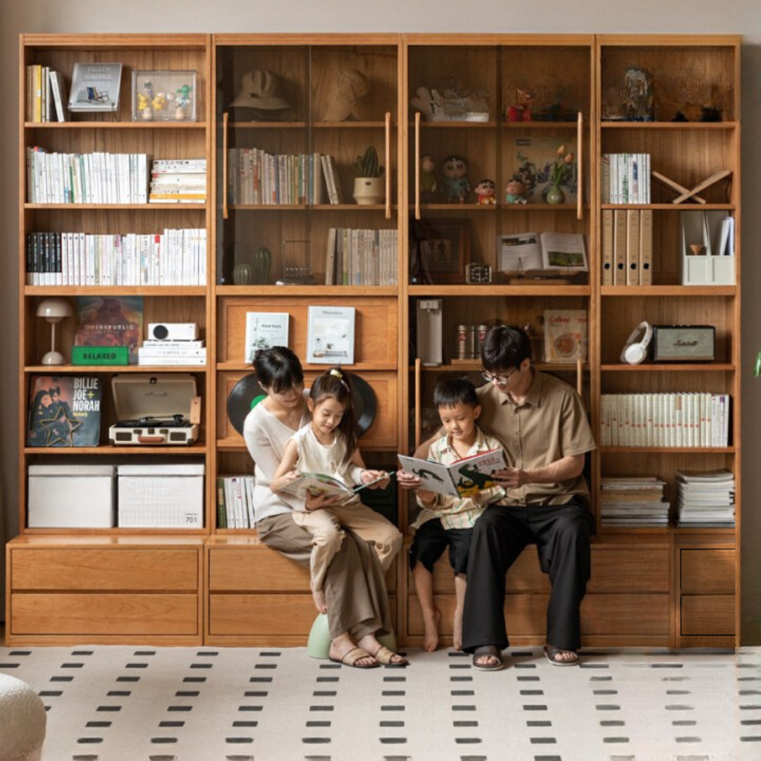 Cherry Solid Wood Bookcase Combination Glass Cabinet