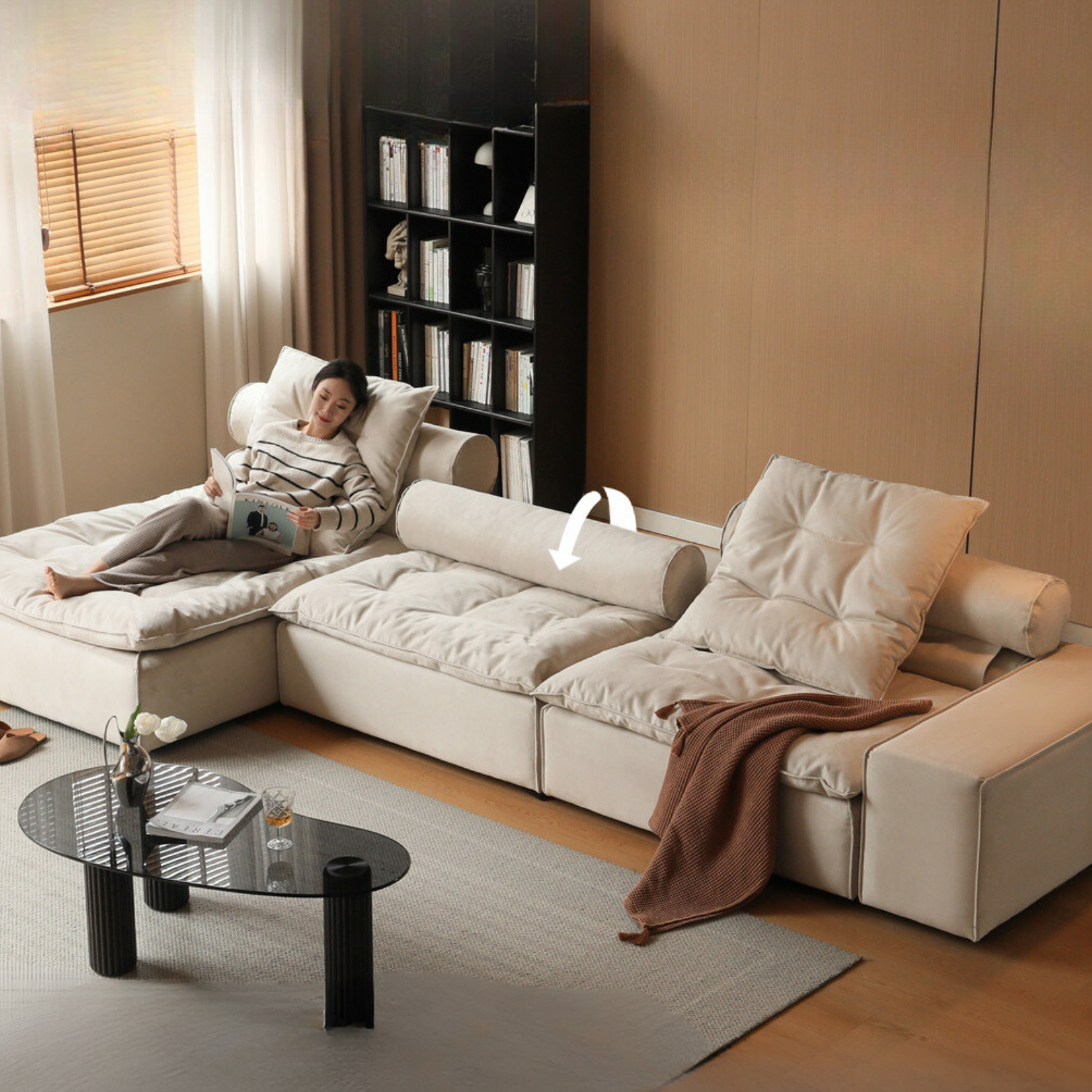 Fabric French cream style modular sofa