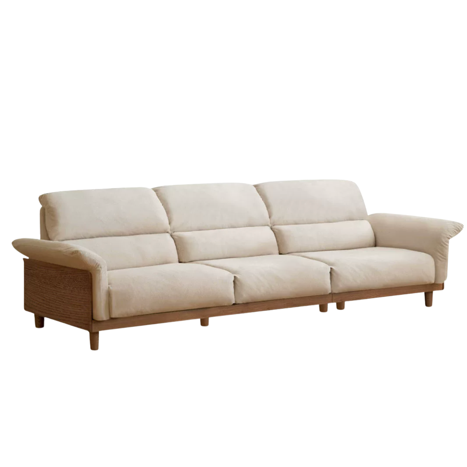 Oak Solid Wood Fabric Sofa, Couch with High Back Cushions, Durable Pet-Friendly Upholstery