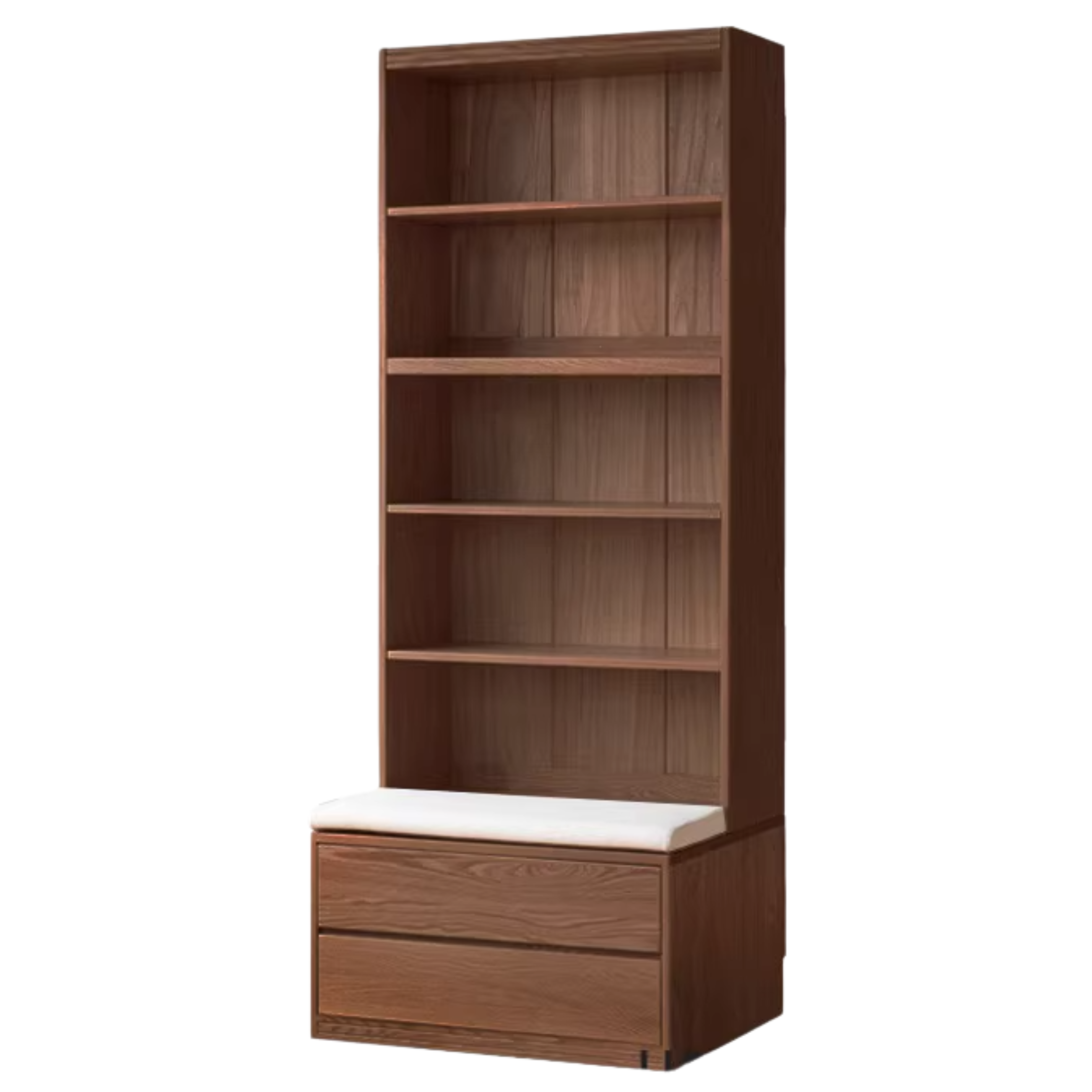 Black Walnut, Oak, Sandalwood, Ash Solid Wood Light Luxury Combined Bookshelf With Seat