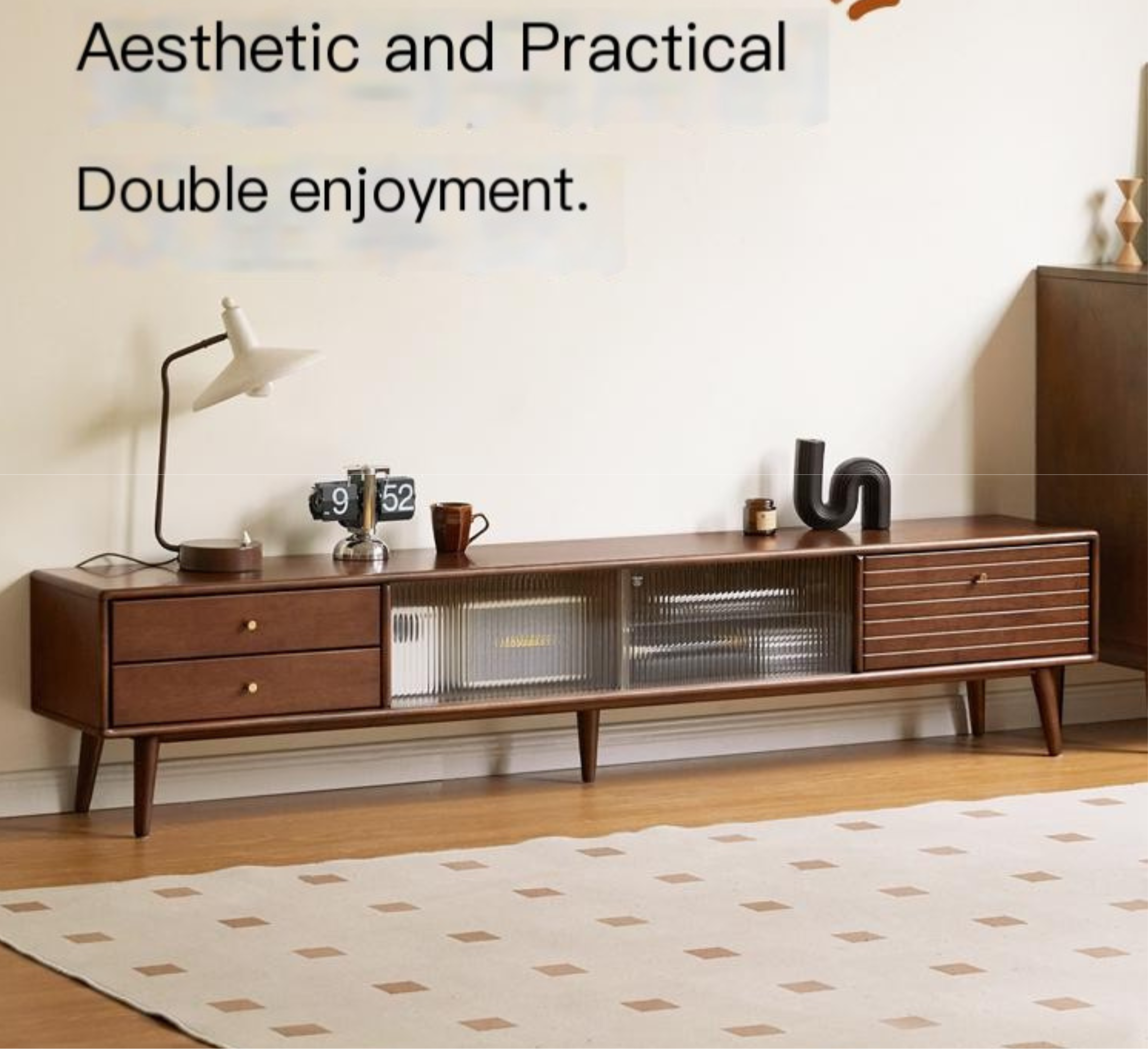 Rubber Solid Wood Light Luxury TV Cabinet