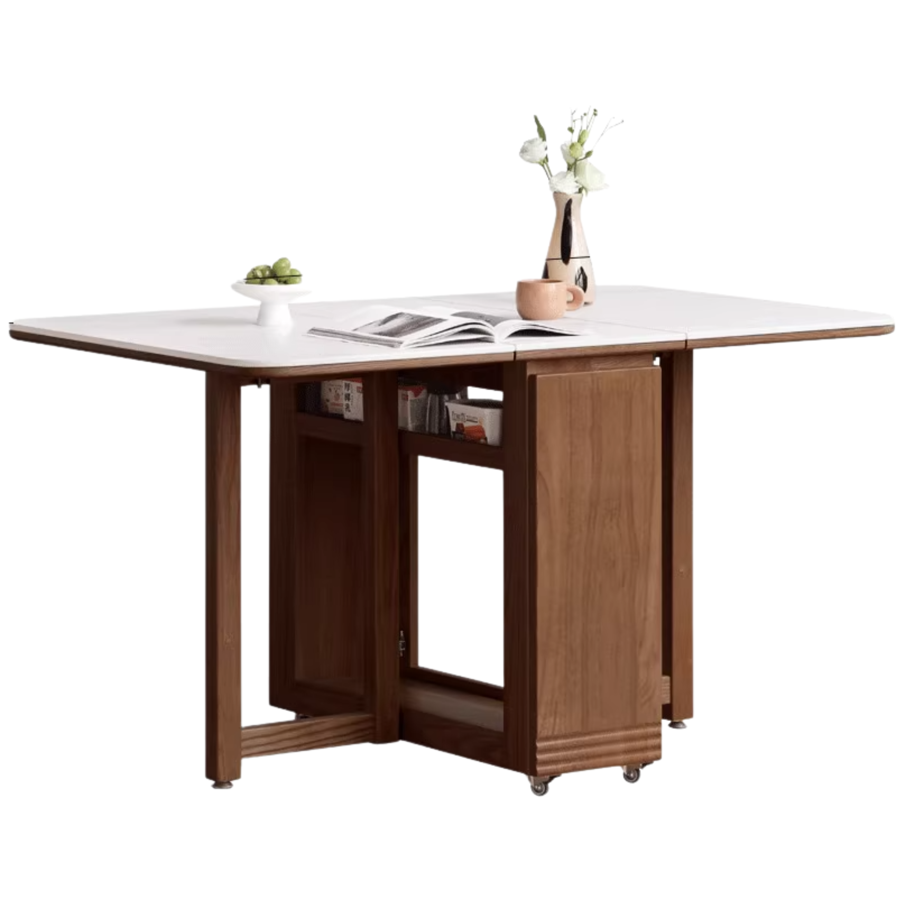 Solid RubberWood, Oak Solid Wood Modern Rock Slab Folding Dining Table