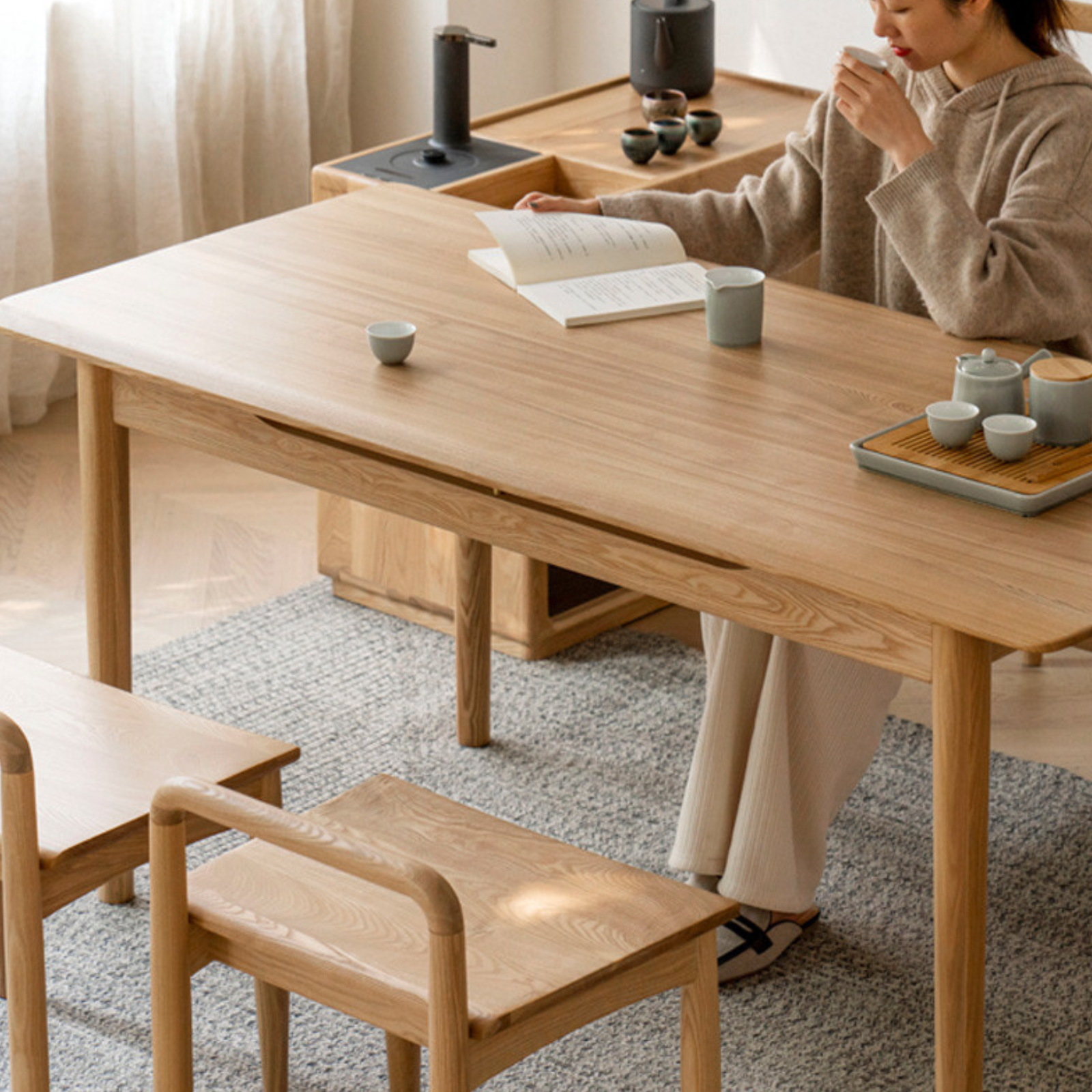 Oak, Ash solid wood tea maker integrated tea table