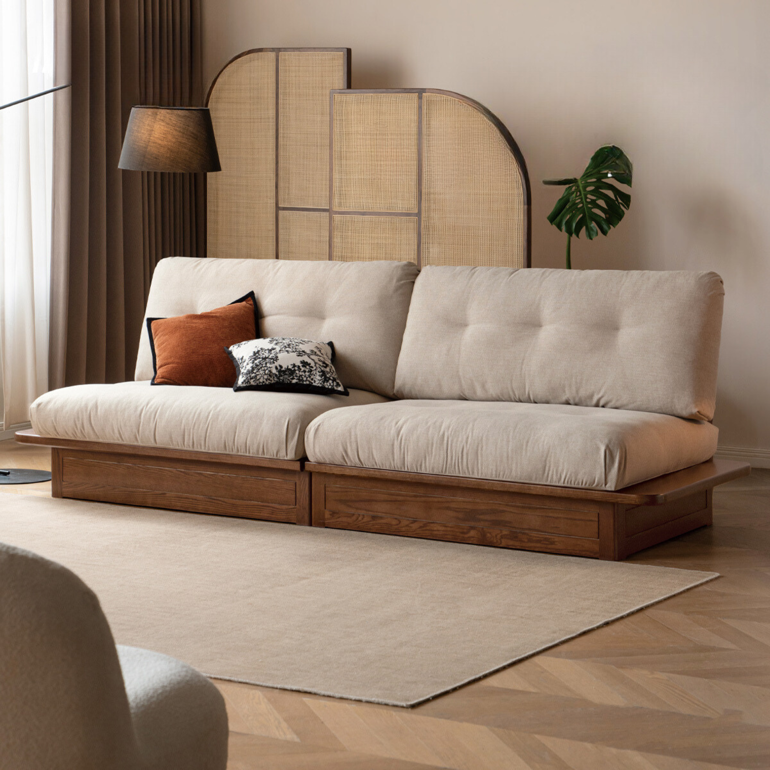 Oak solid wood sofa modern fabric sofa