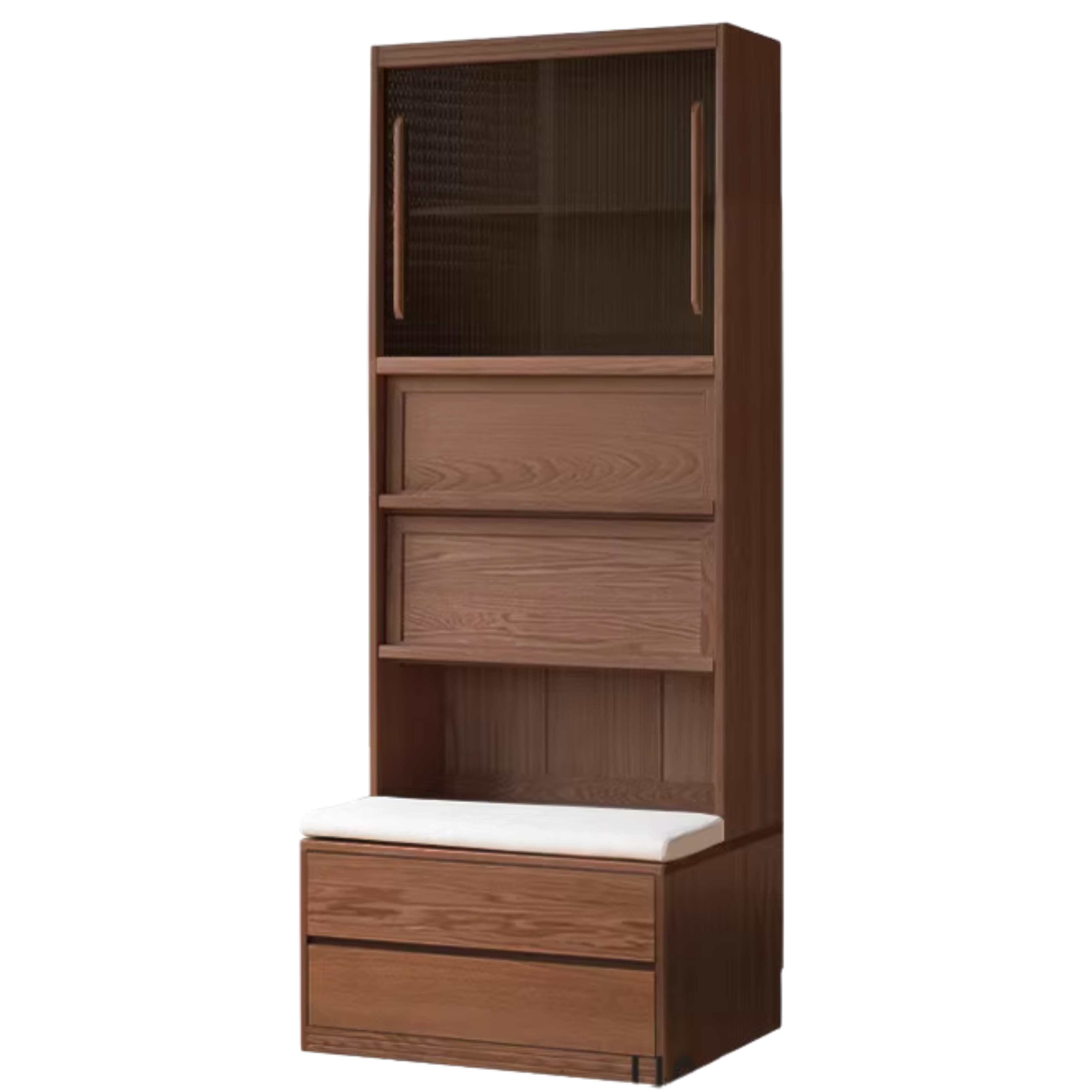 Black Walnut, Oak, Sandalwood, Ash Solid Wood Light Luxury Combined Bookshelf With Seat