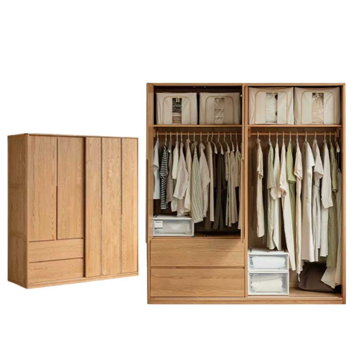 Oak Solid Wood Wardrobe Sliding Door.