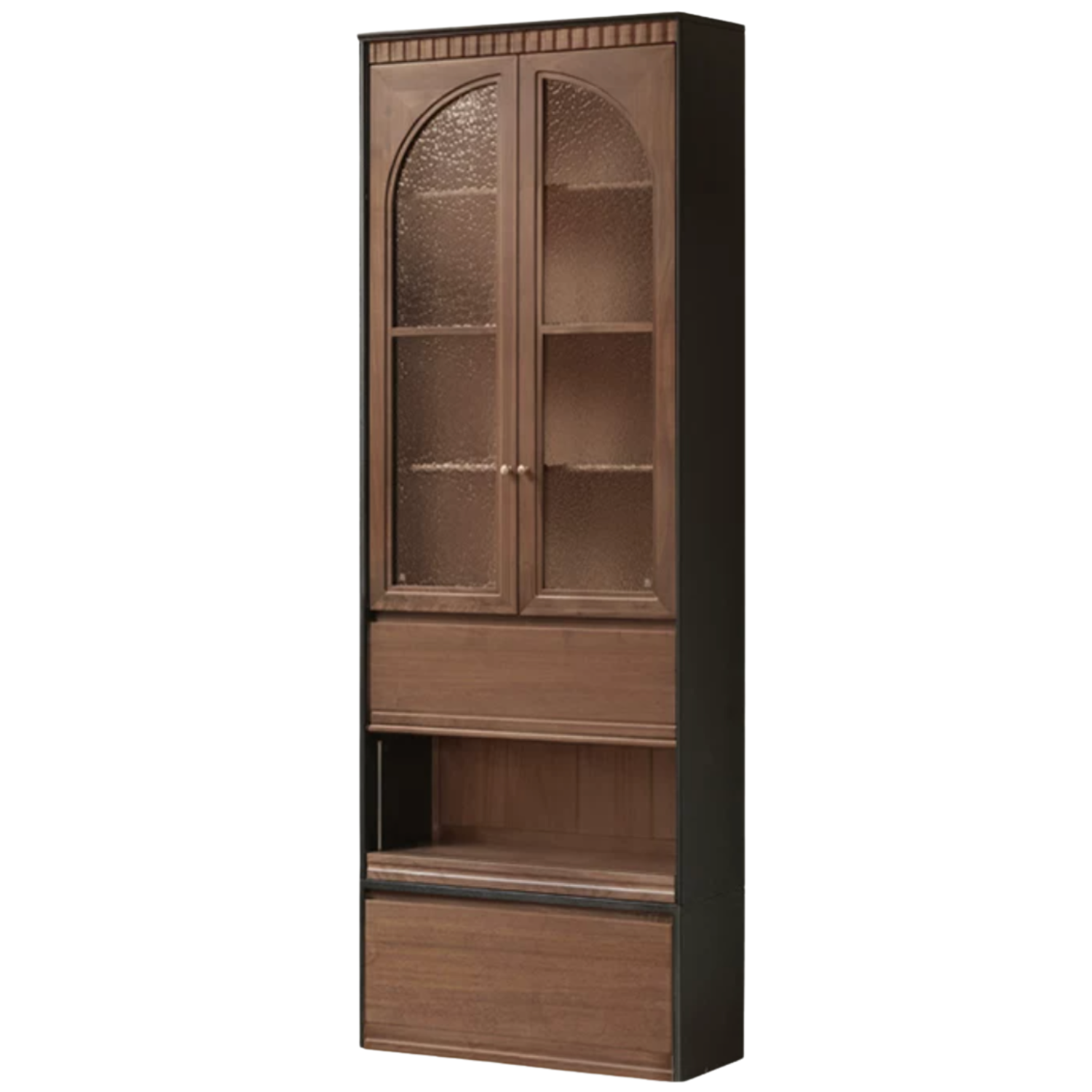 Black Walnut, Solid Sandalwood, Oak Bookcase with French Retro Display Cabinet