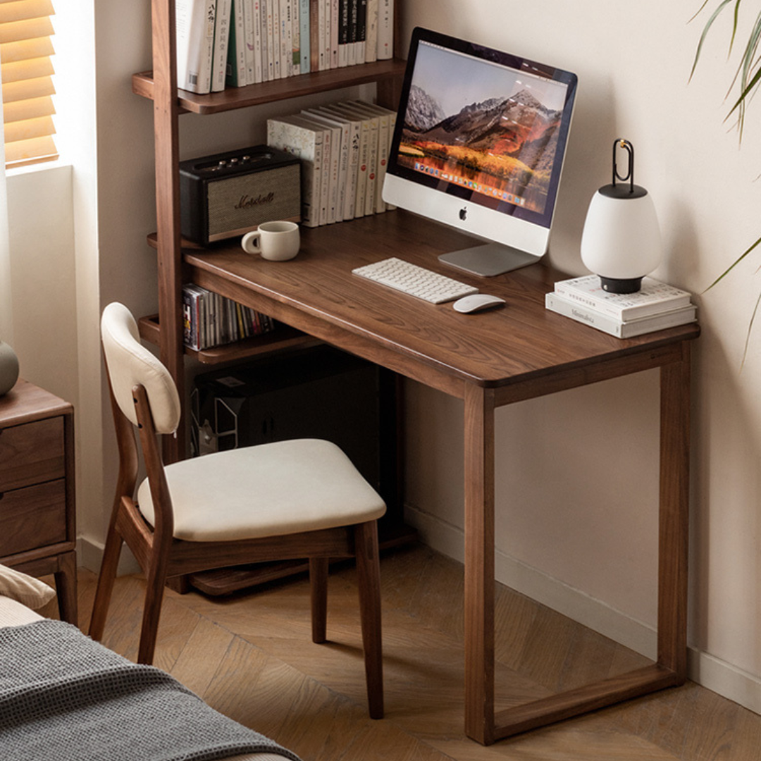 solid wood desk bookshelf integrated North American black walnut corner ...