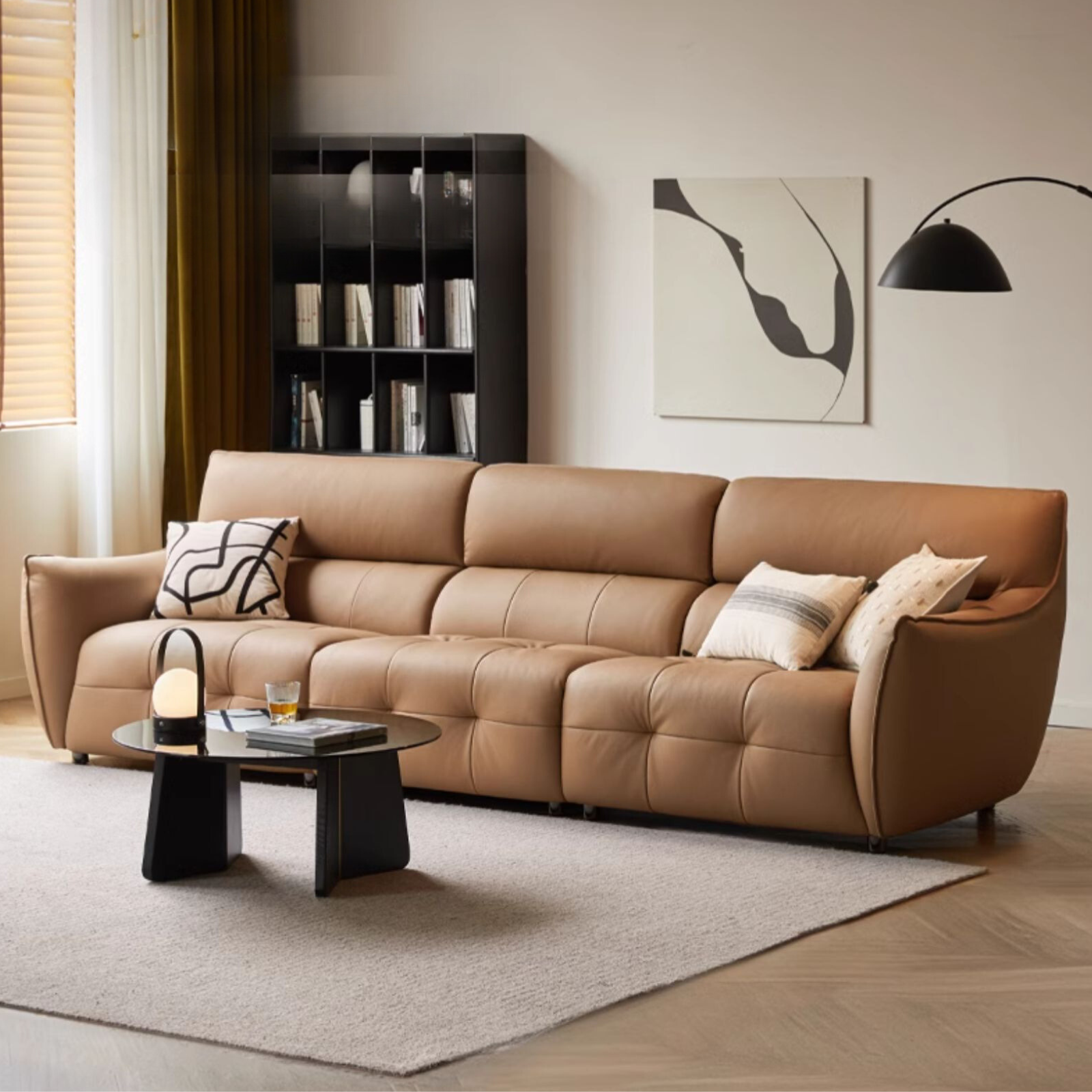 Leather module Italian high back straight sofa