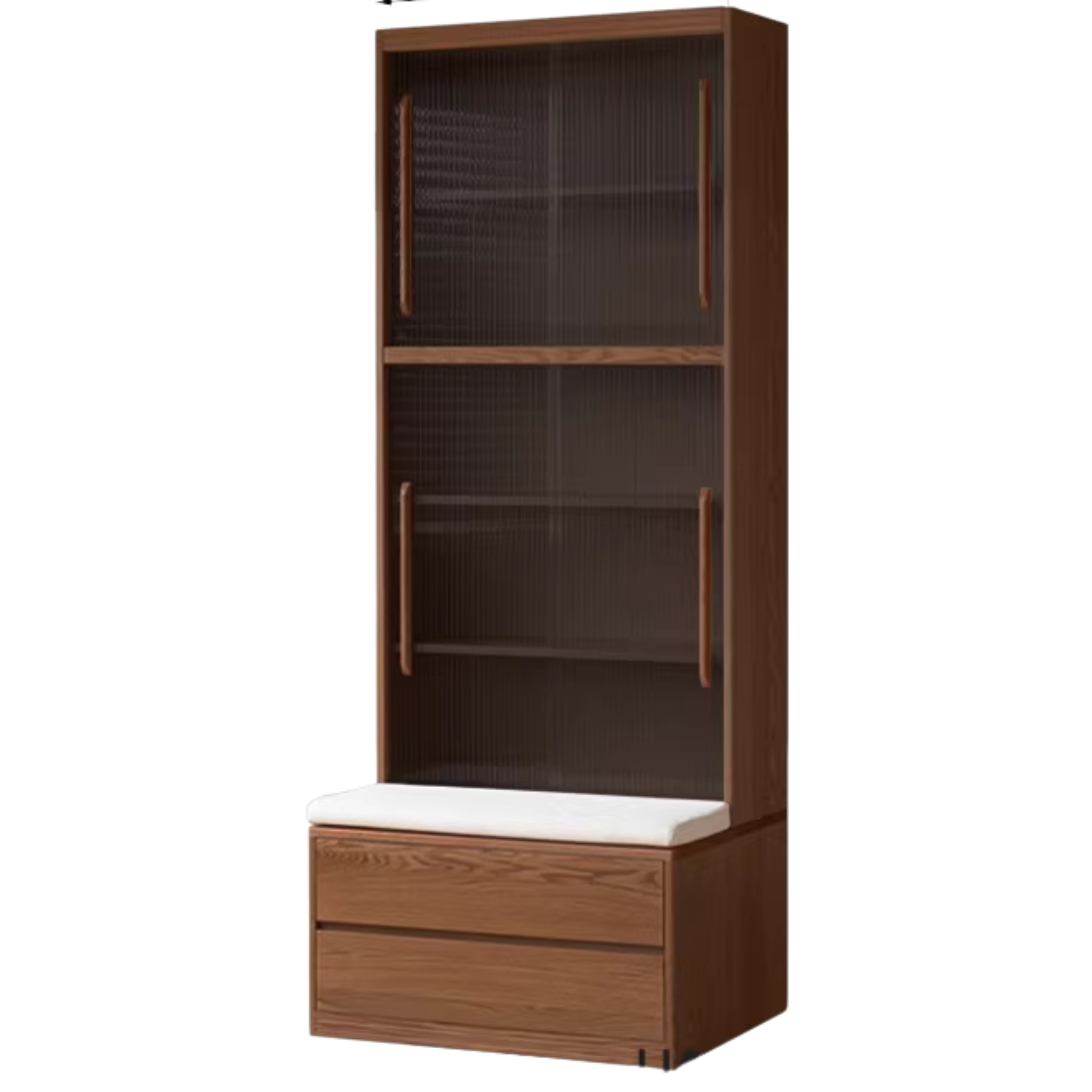 Black Walnut, Oak, Sandalwood, Ash Solid Wood Light Luxury Combined Bookshelf With Seat