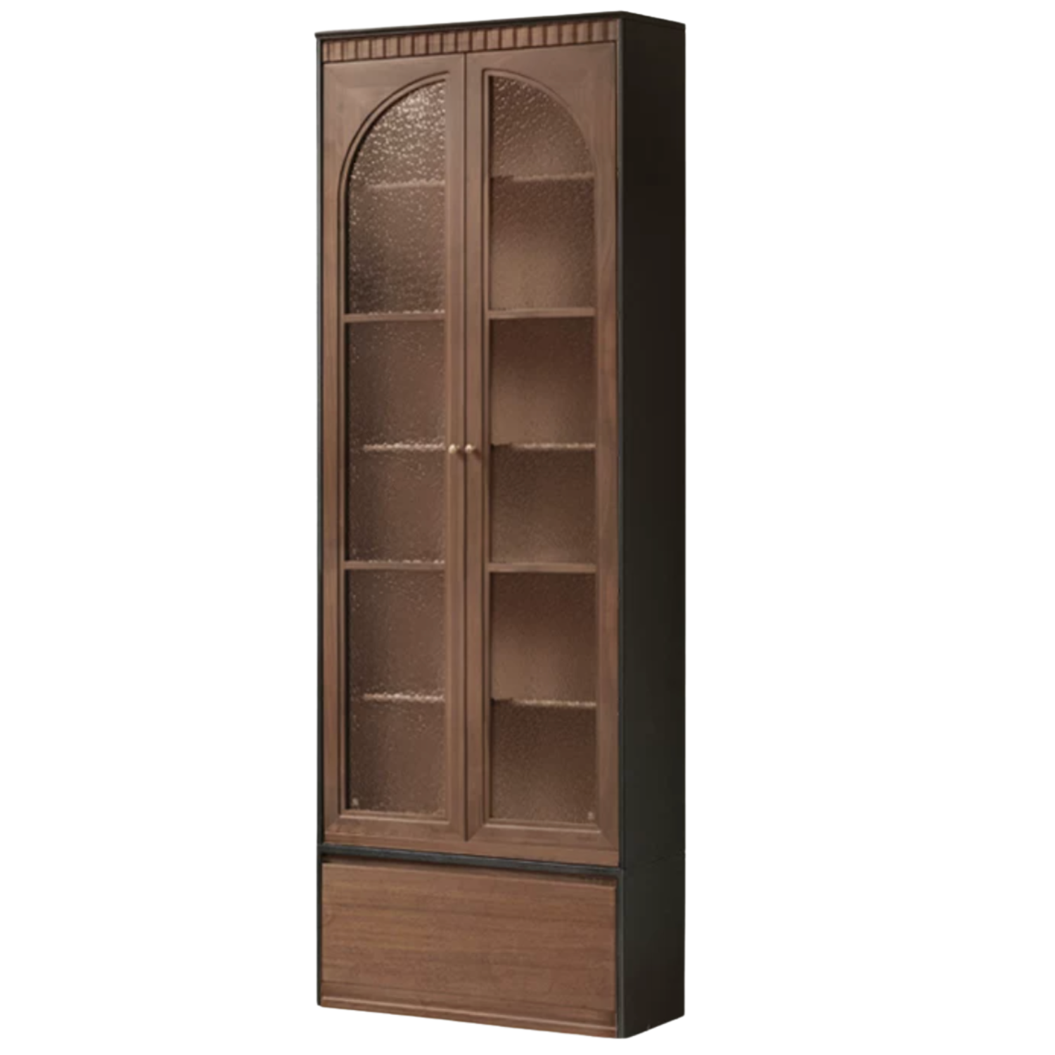 Black Walnut, Solid Sandalwood, Oak Bookcase with French Retro Display Cabinet
