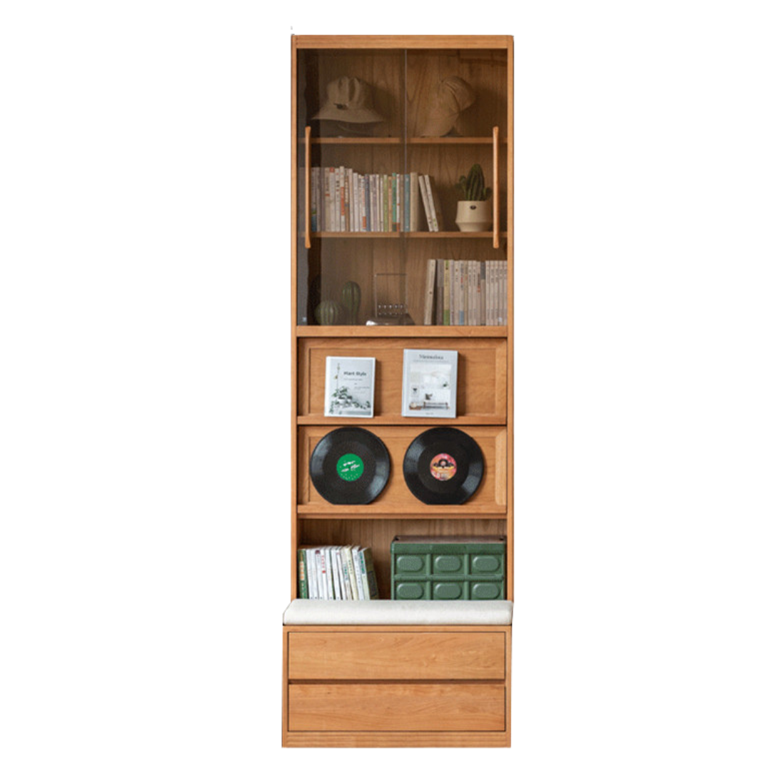 Cherry Solid Wood Bookcase Combination Glass Cabinet