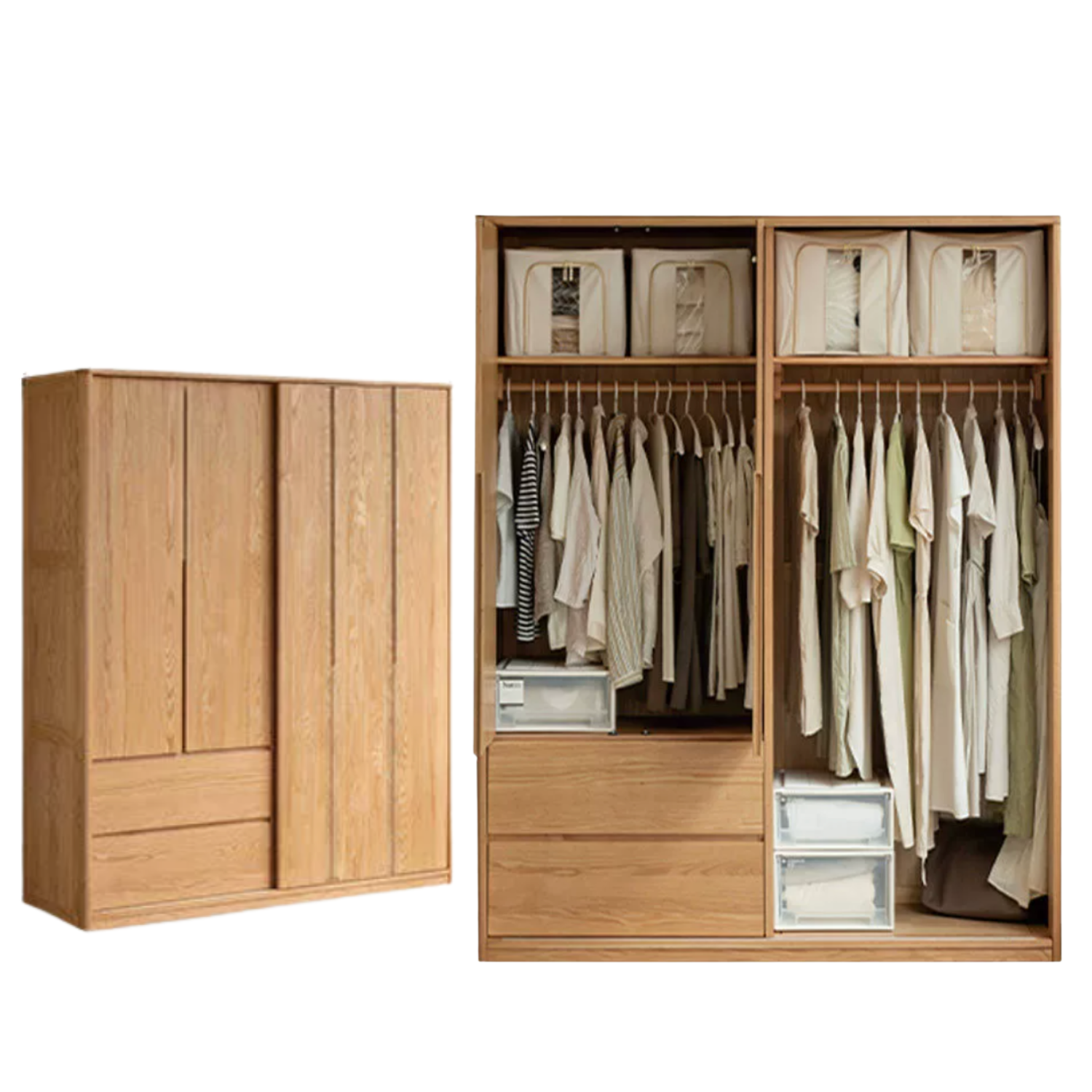 Oak Solid Wood Wardrobe Sliding Door.