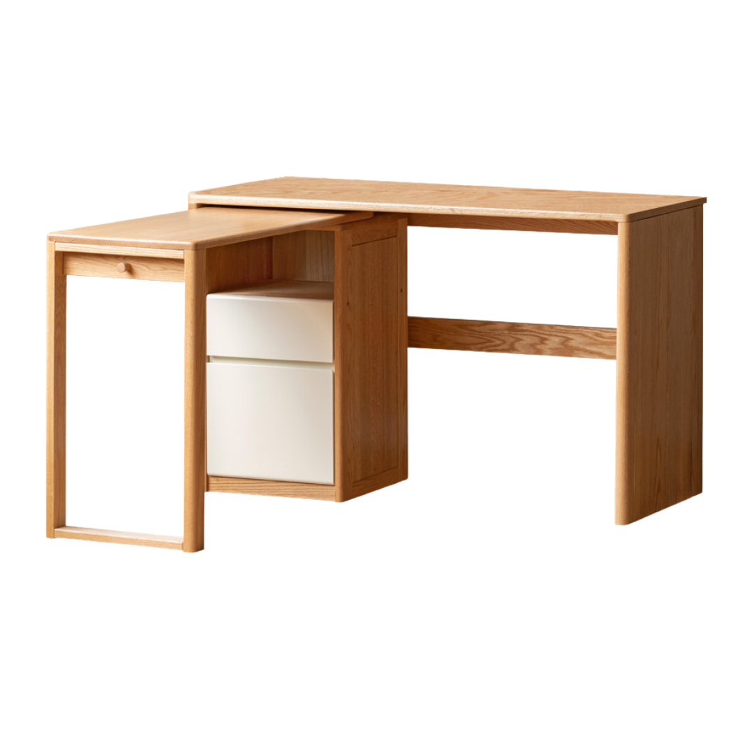 Oak solid Wood Bookshelf Integrated Corner Folding Desk